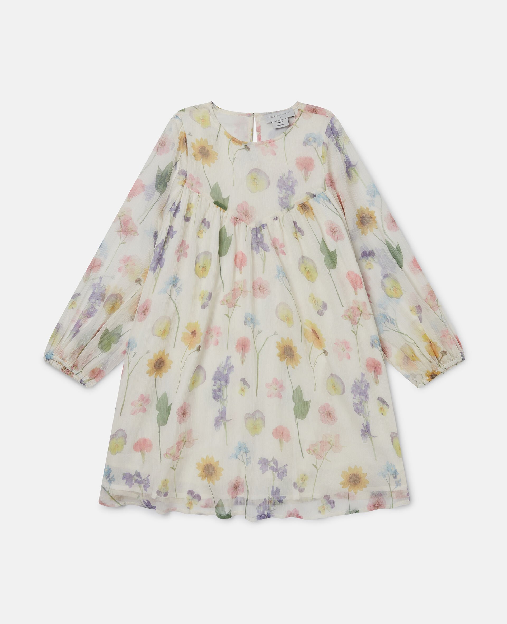 Floral Print Long-Sleeve Dress-Cream-medium