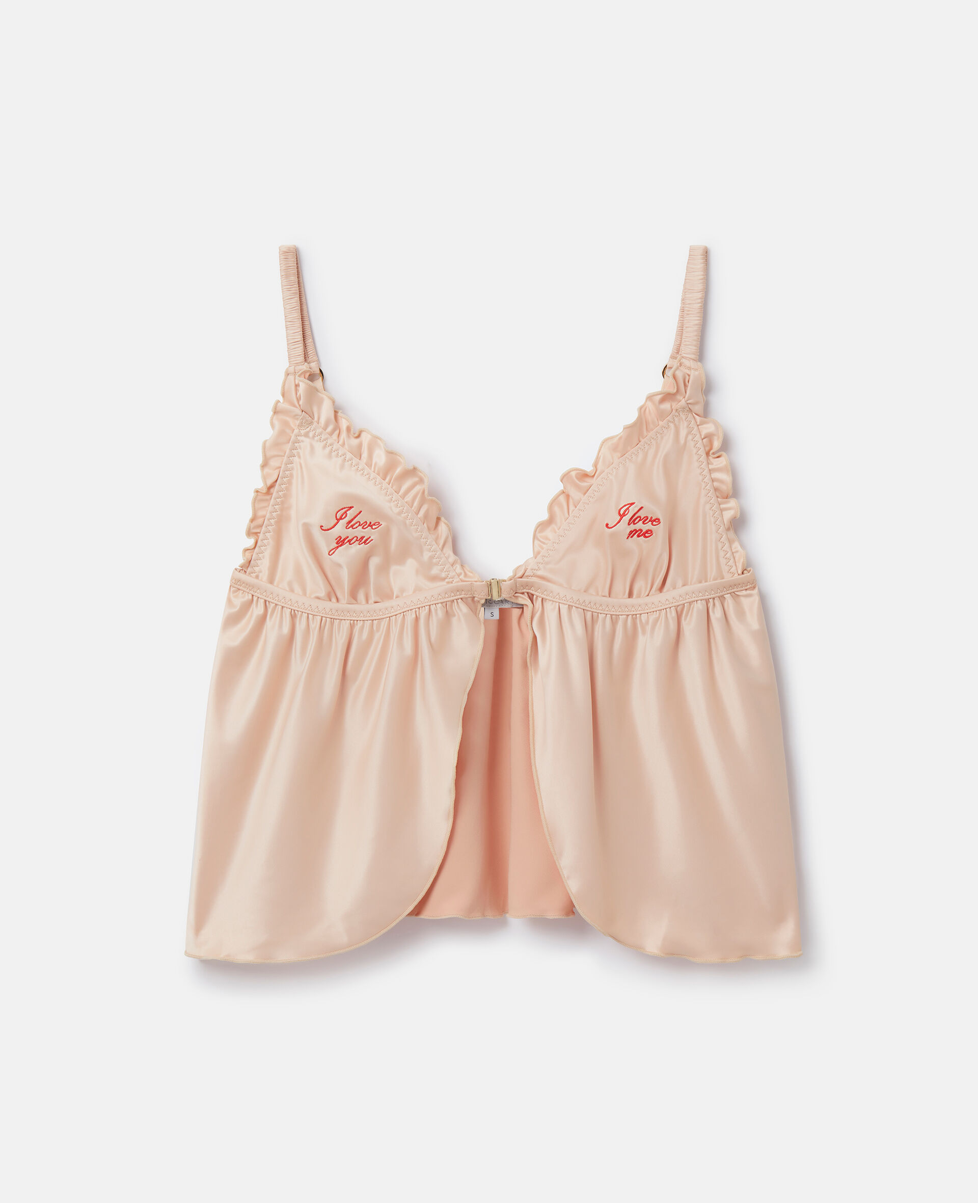'Love You' Embroidery Satin Flounce Camisole-Beige-large image number 0