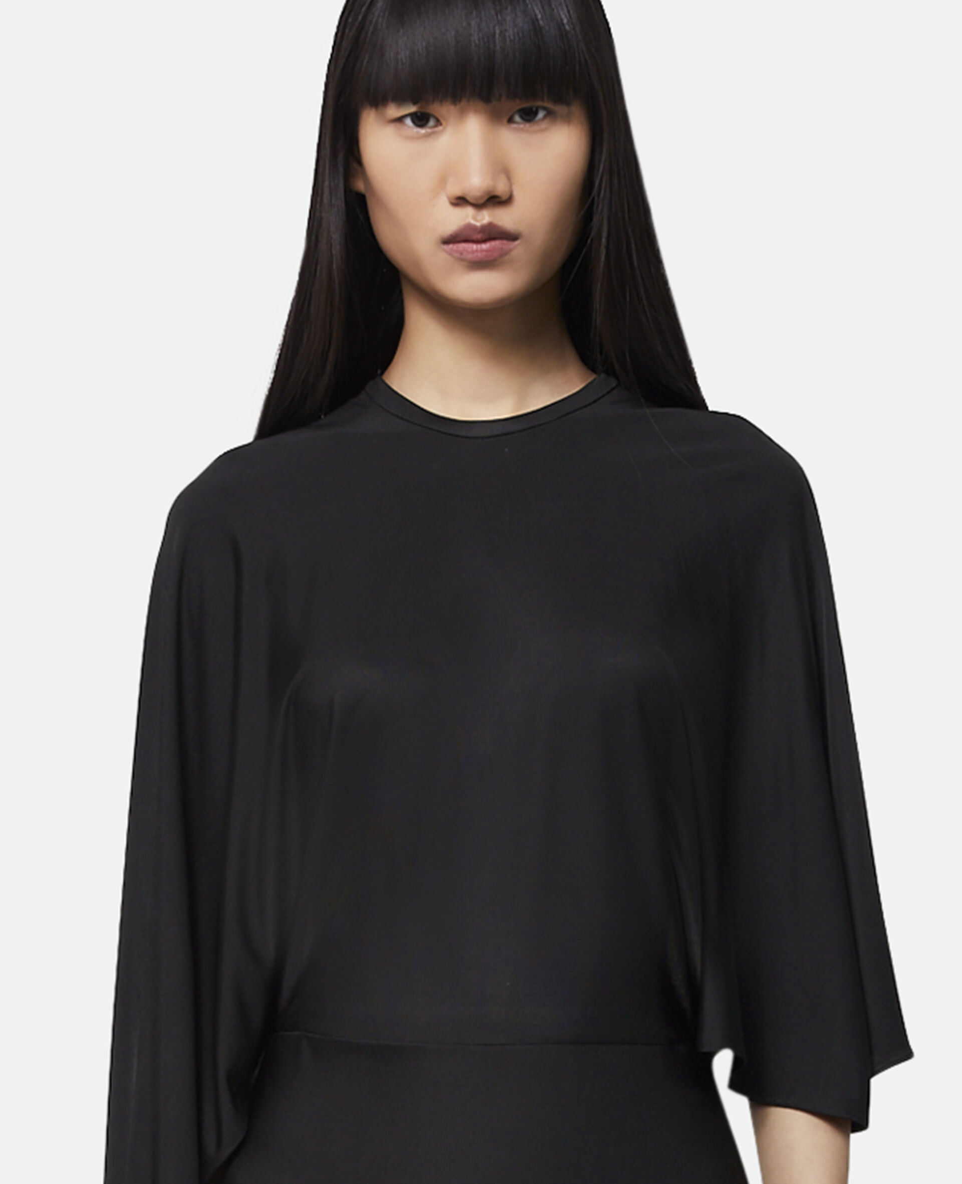Asymmetric Cape Sleeve Dress-Black-large image number 3