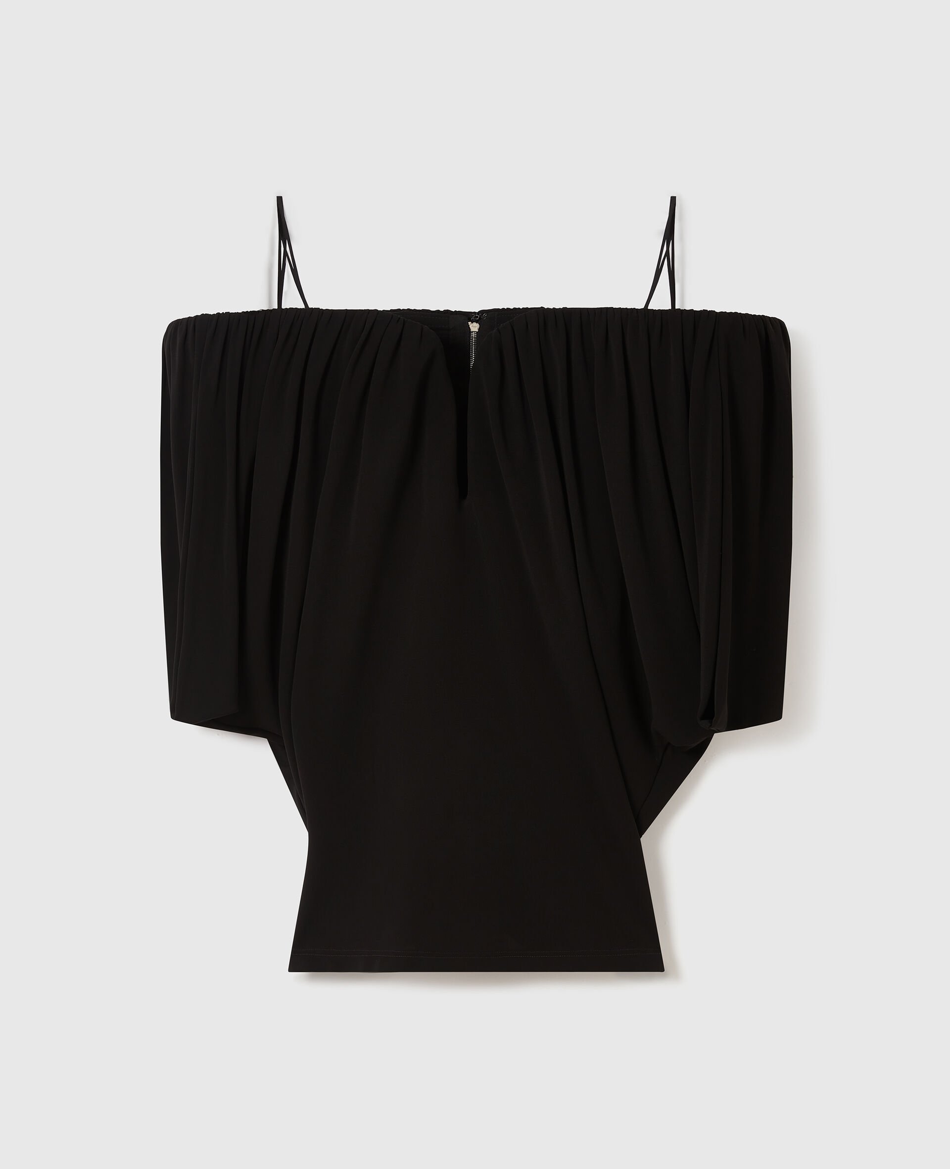 Structured Strapless Pleated Crepe Top-Black-medium