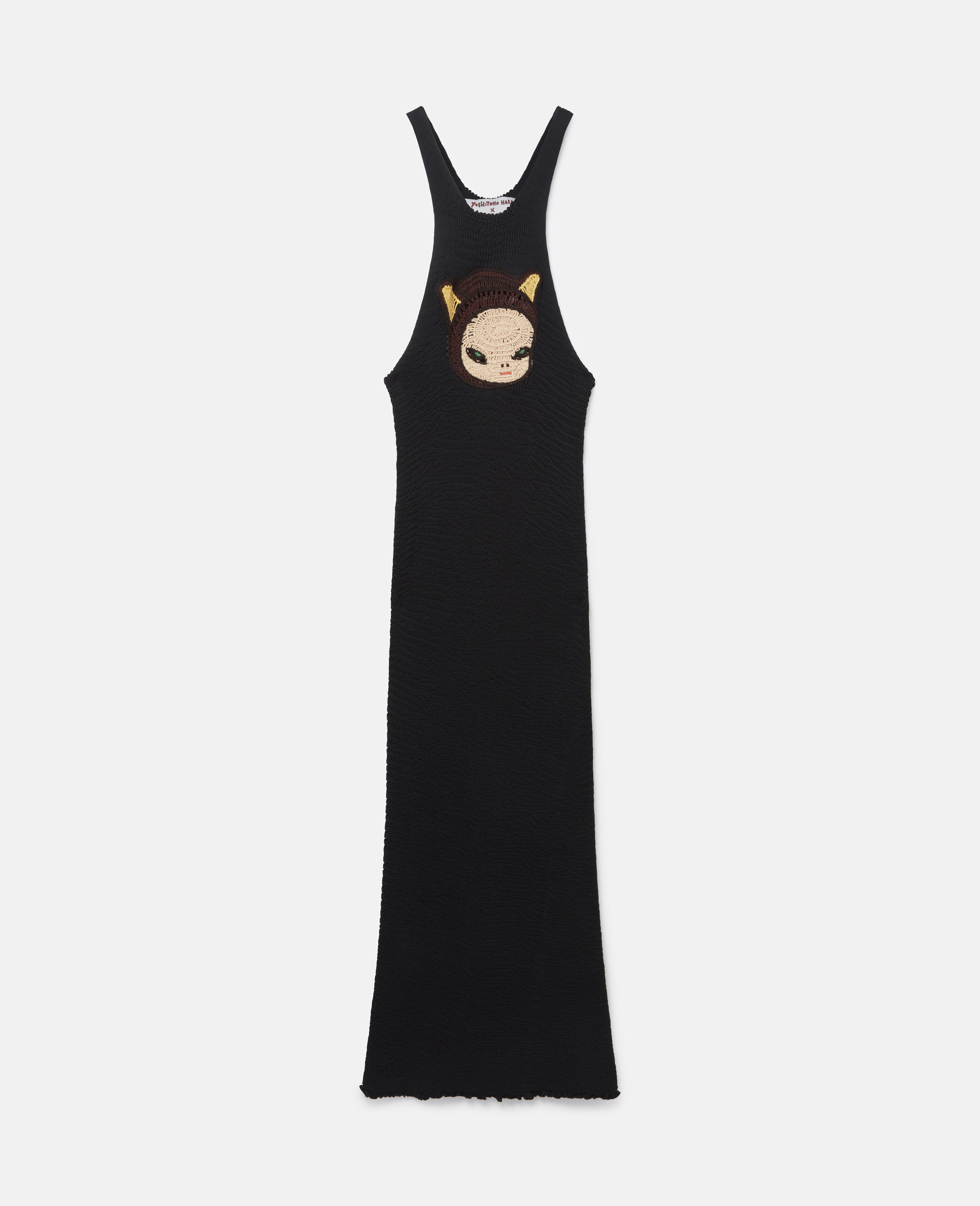 Women Black Upset Kitty Crochet Patch Racerback Midi Dress
