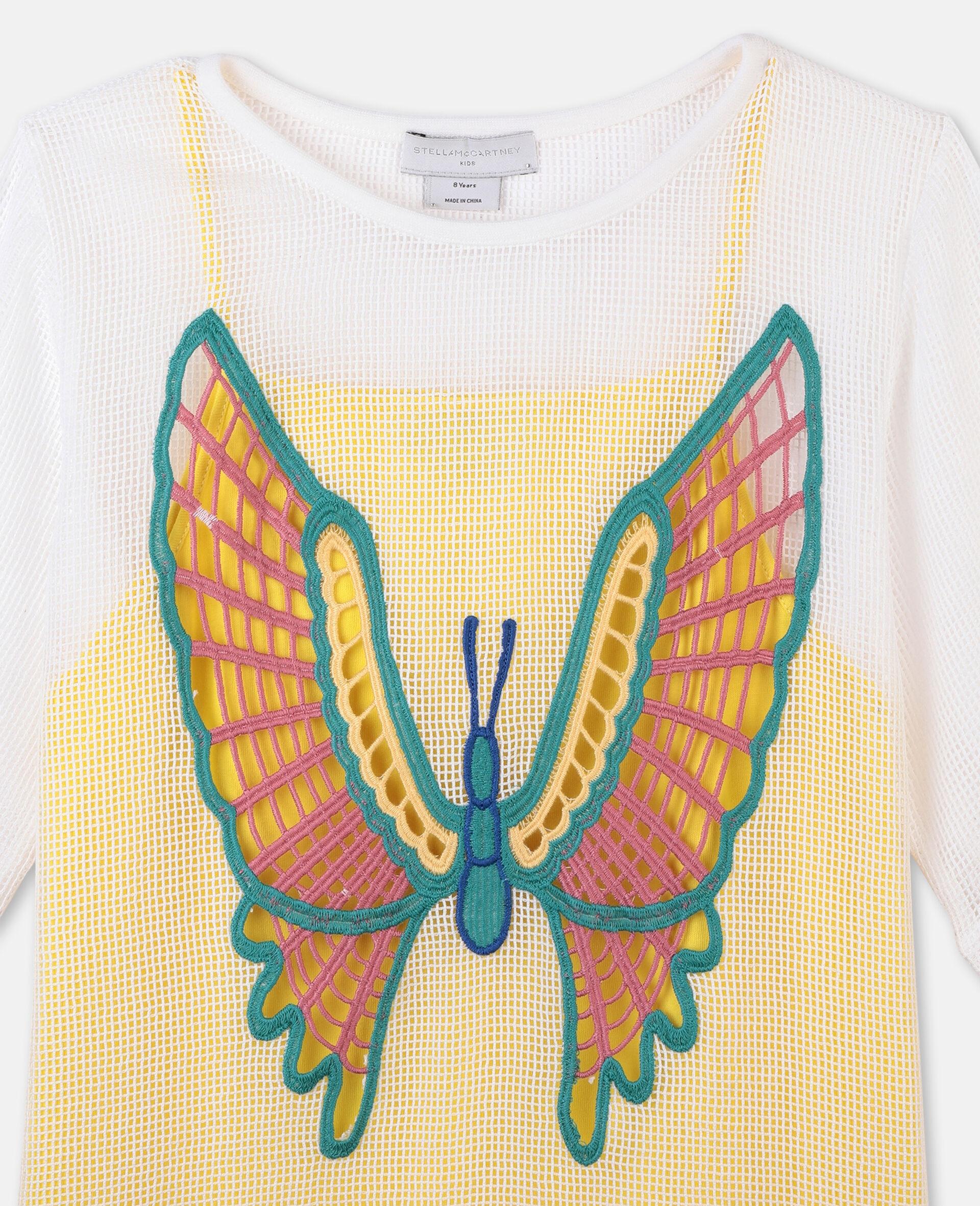 Kleid aus Baumwollmesh mit Schmetterlingen-Weiß-large image number 1