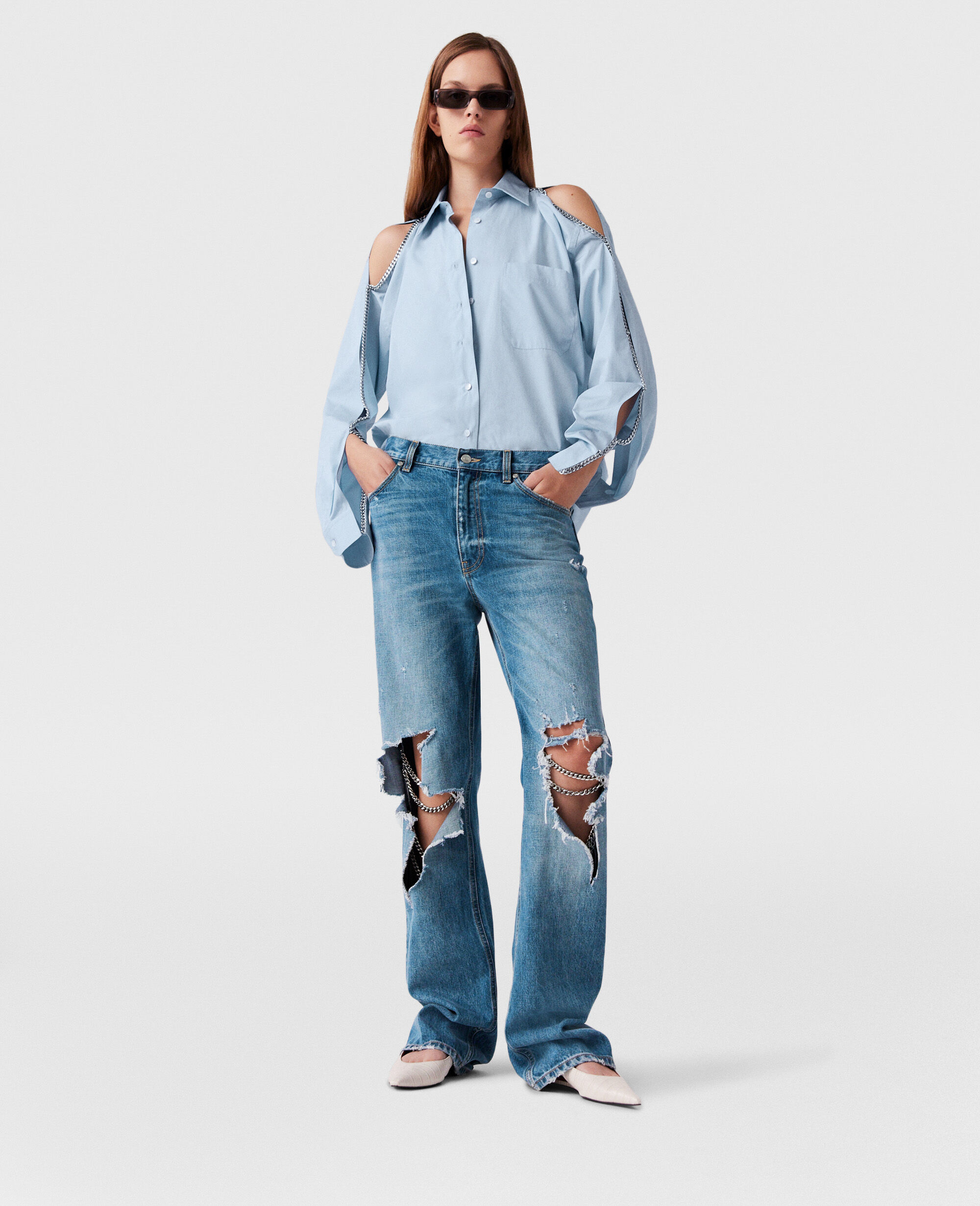 Women Sky blue Falabella Chain Oxford Shirt | Stella