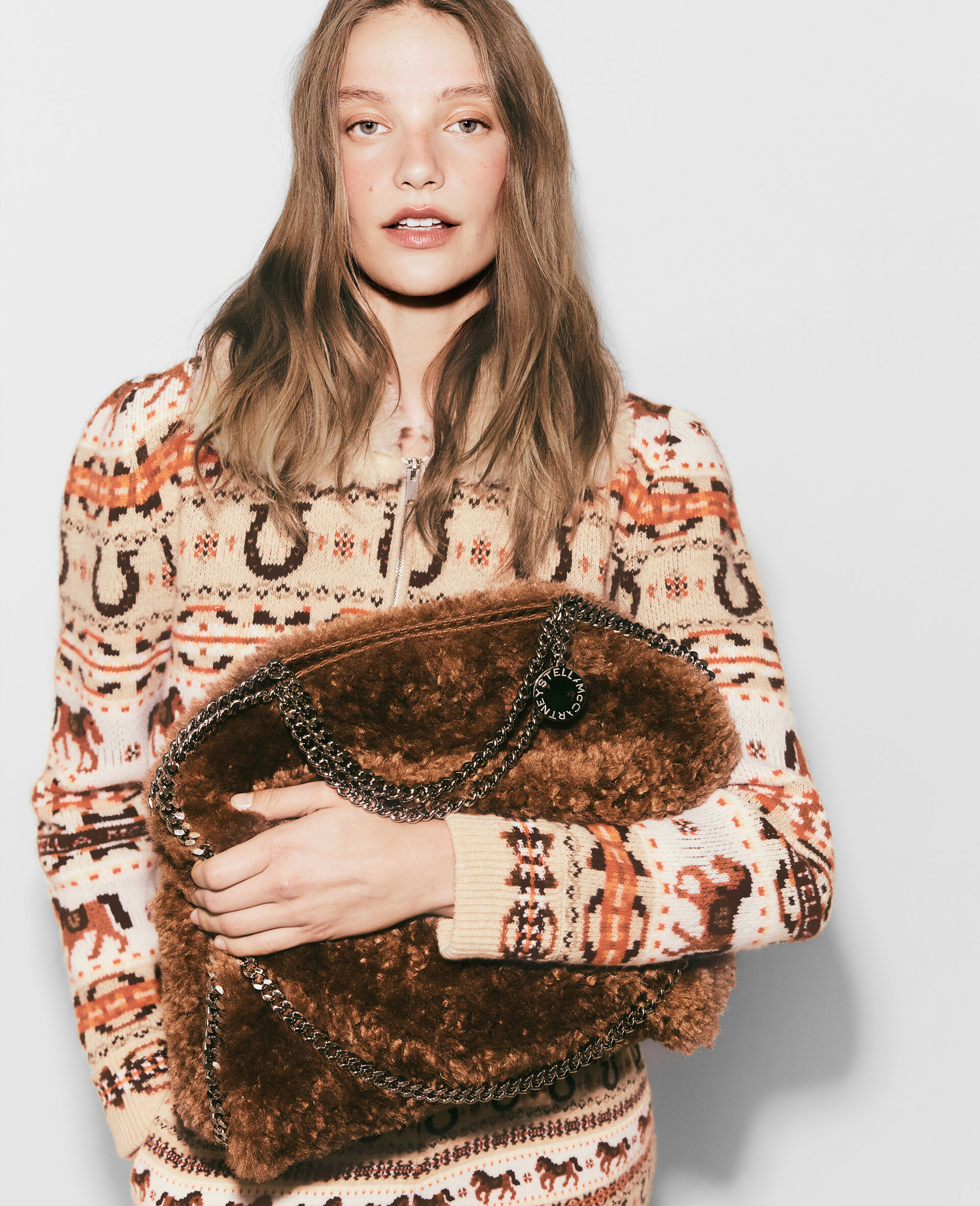 Falabella Plush Fold-Over Tote Bag-Brown-medium Falabella Plush Fold-Over Tote Bag-Brown-medium