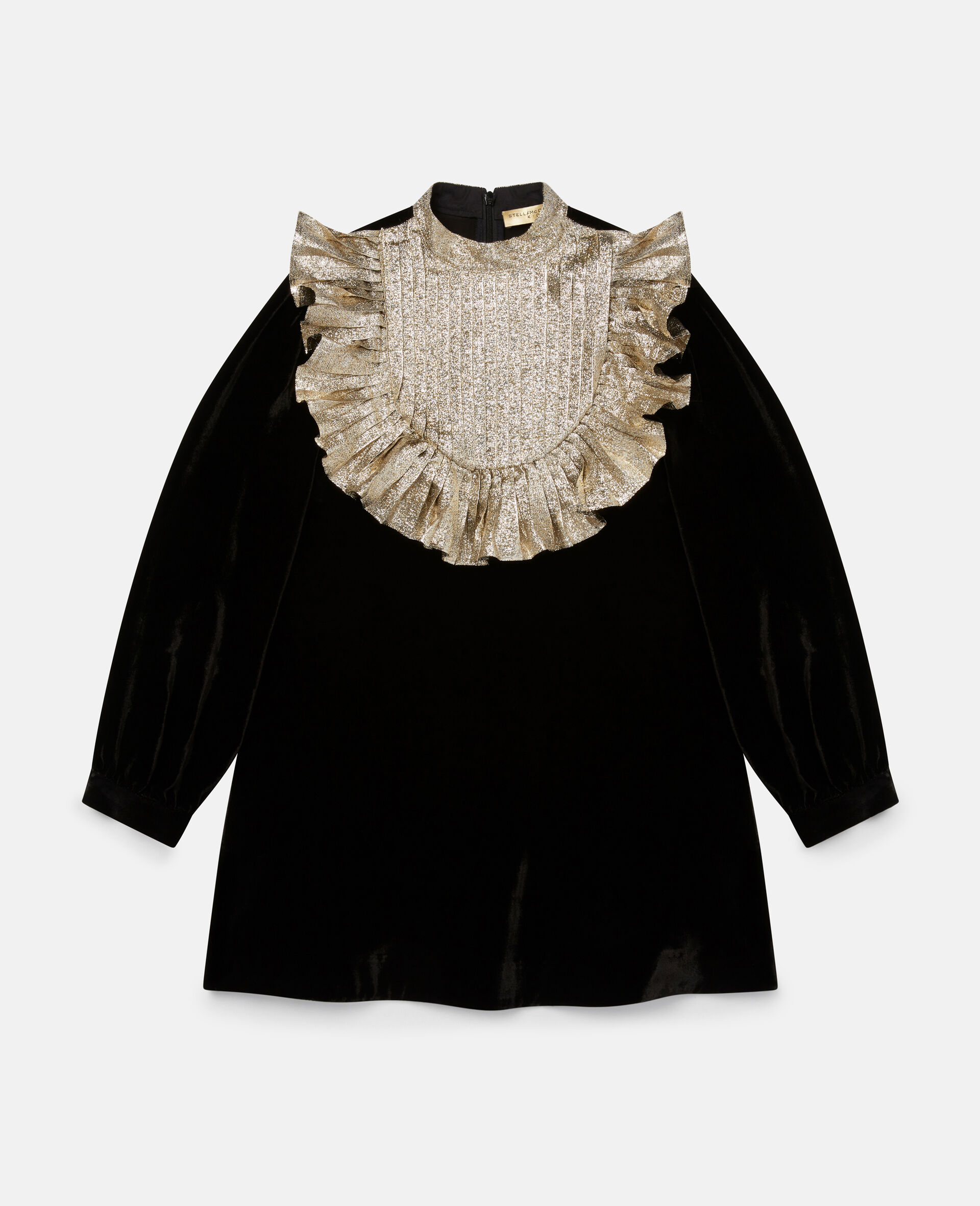 Velvet Pleated Bib Dress-Black-large image number 0