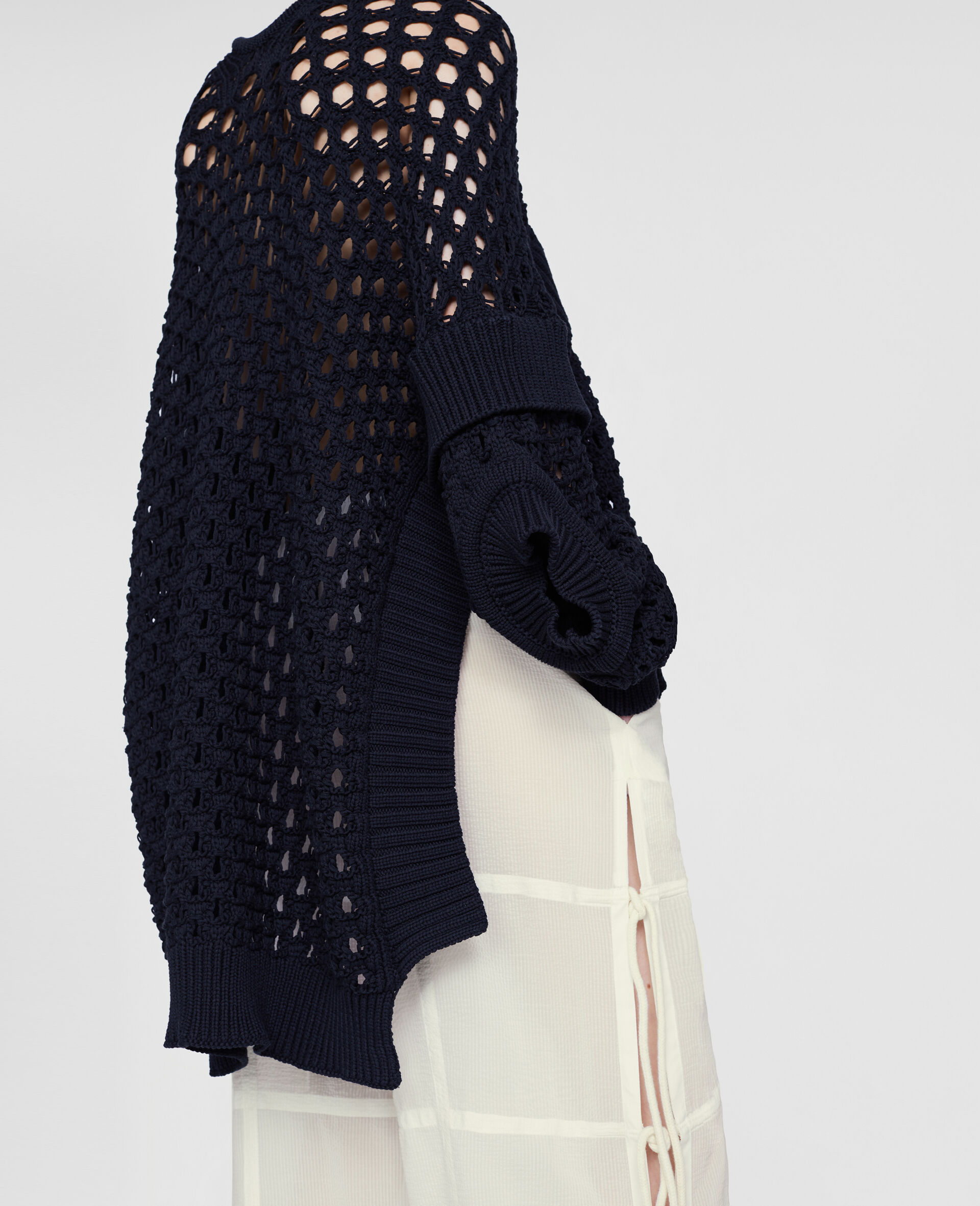 Oversized Textured Mesh Sweater-Black-large image number 3