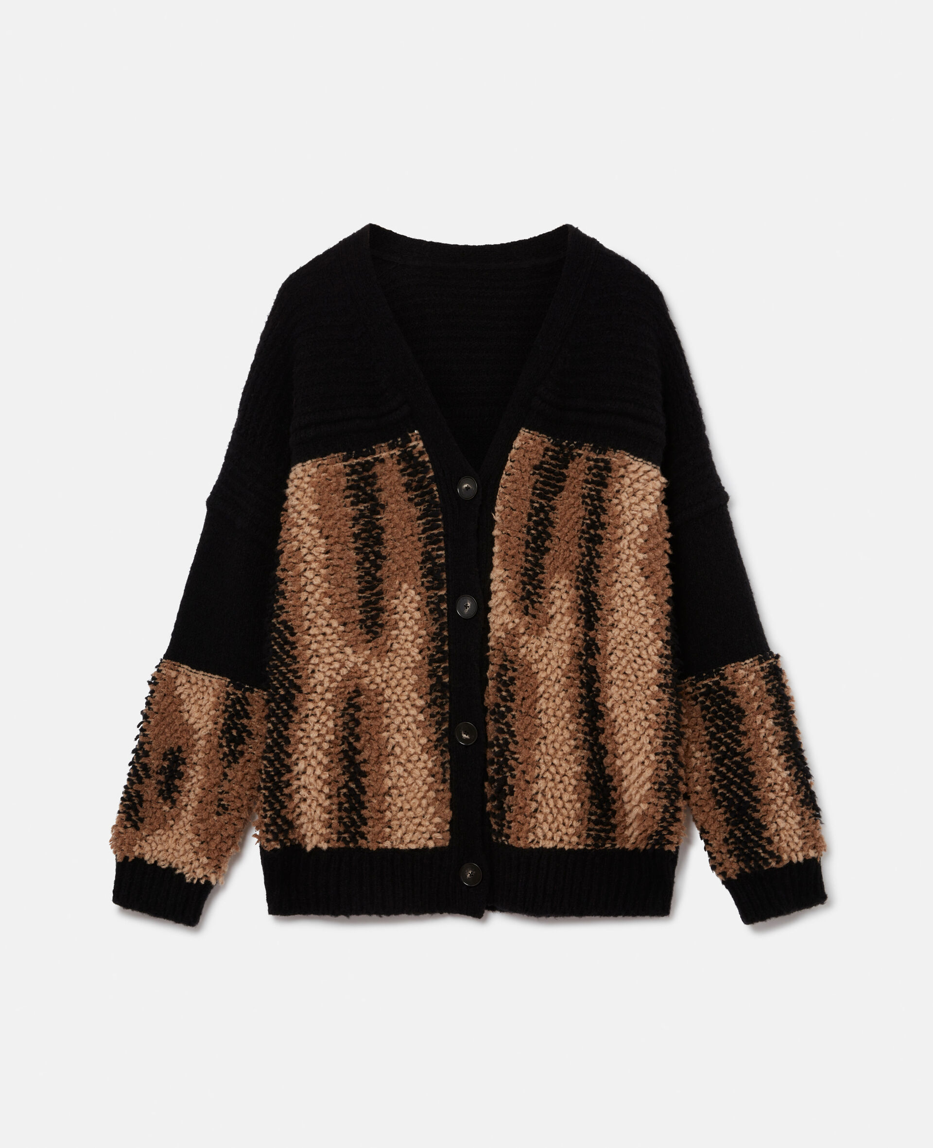 Fur Free Fur Panel Textured Knit Cardigan-Black-large image number 0