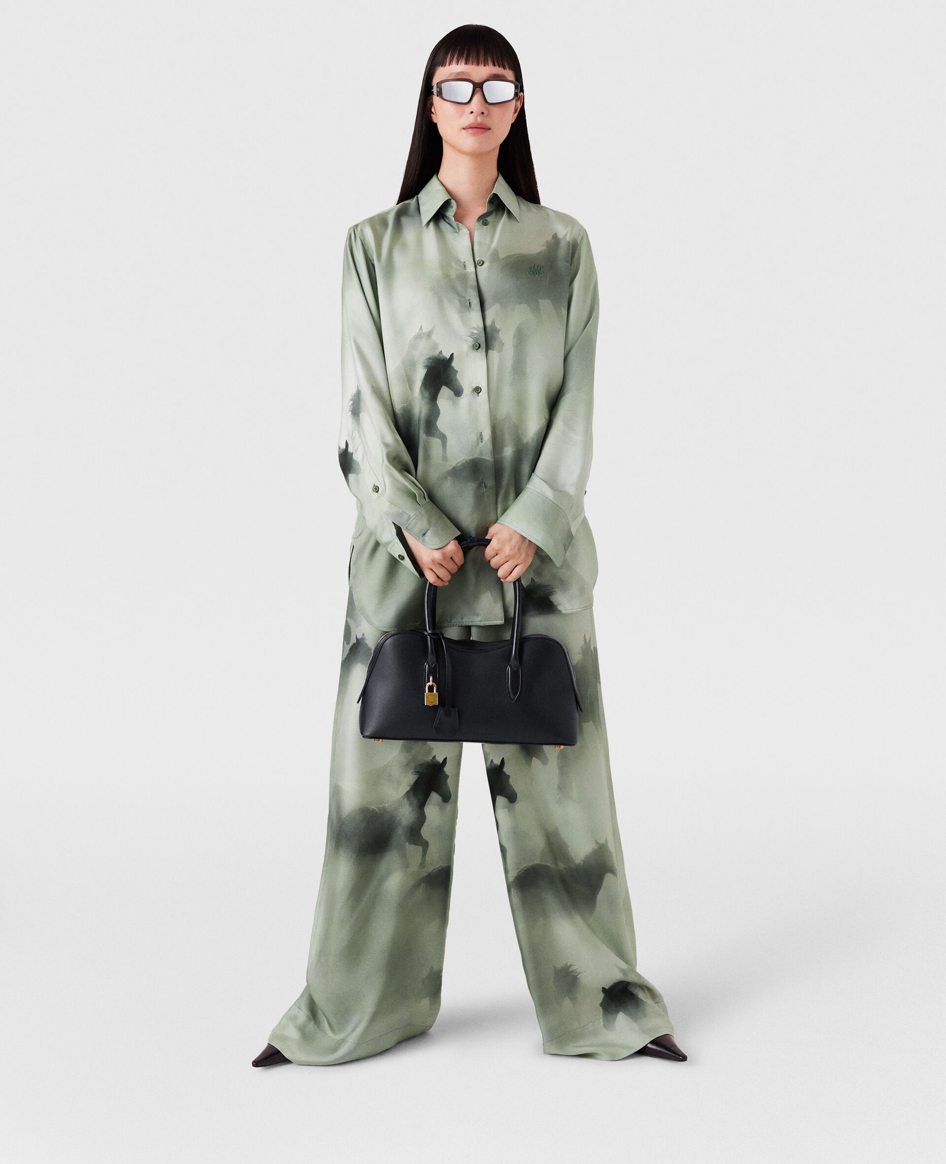 Drawstring Horse Print Trousers-Green-large image number 7