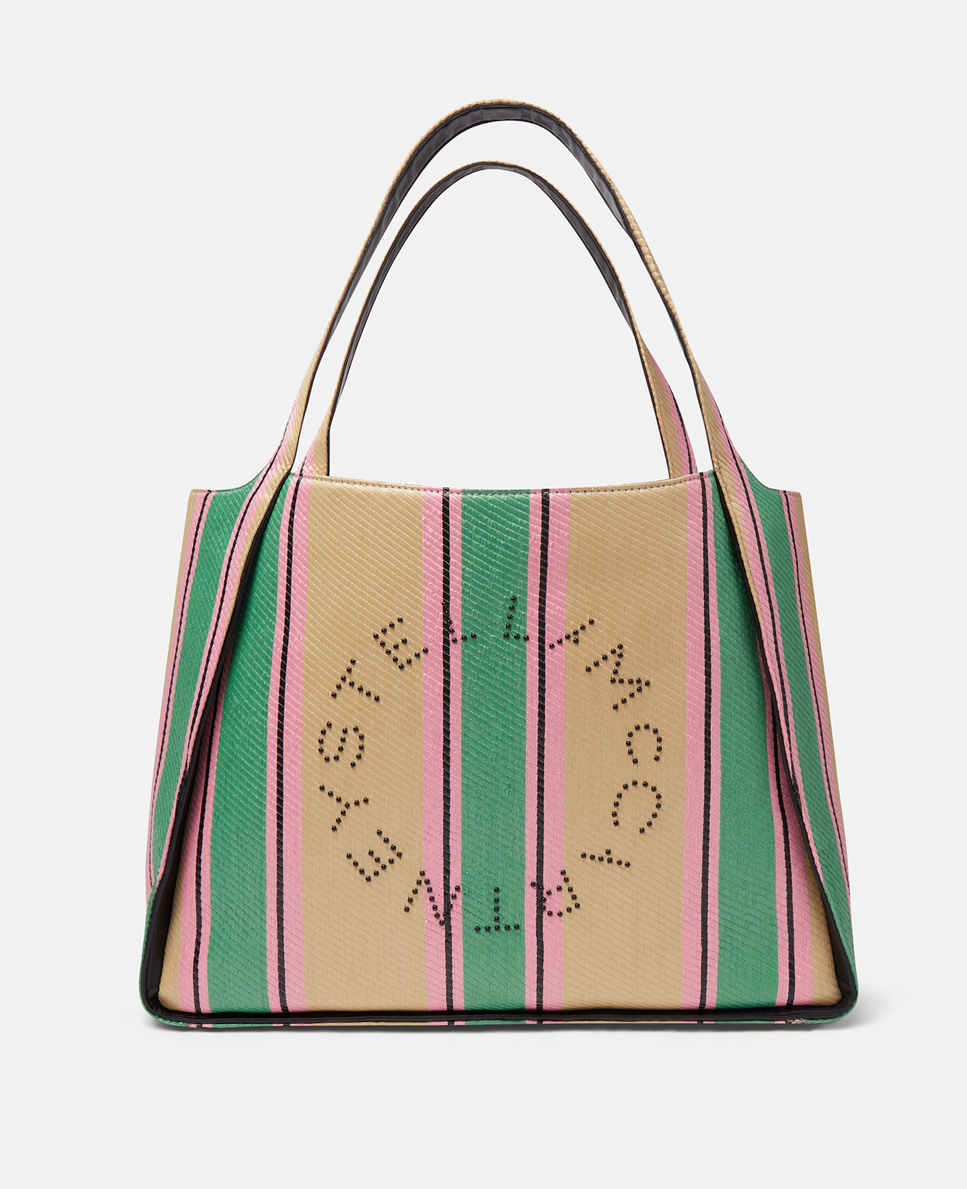 Stella Logo Striped Raffia Tote Bag-Green-medium