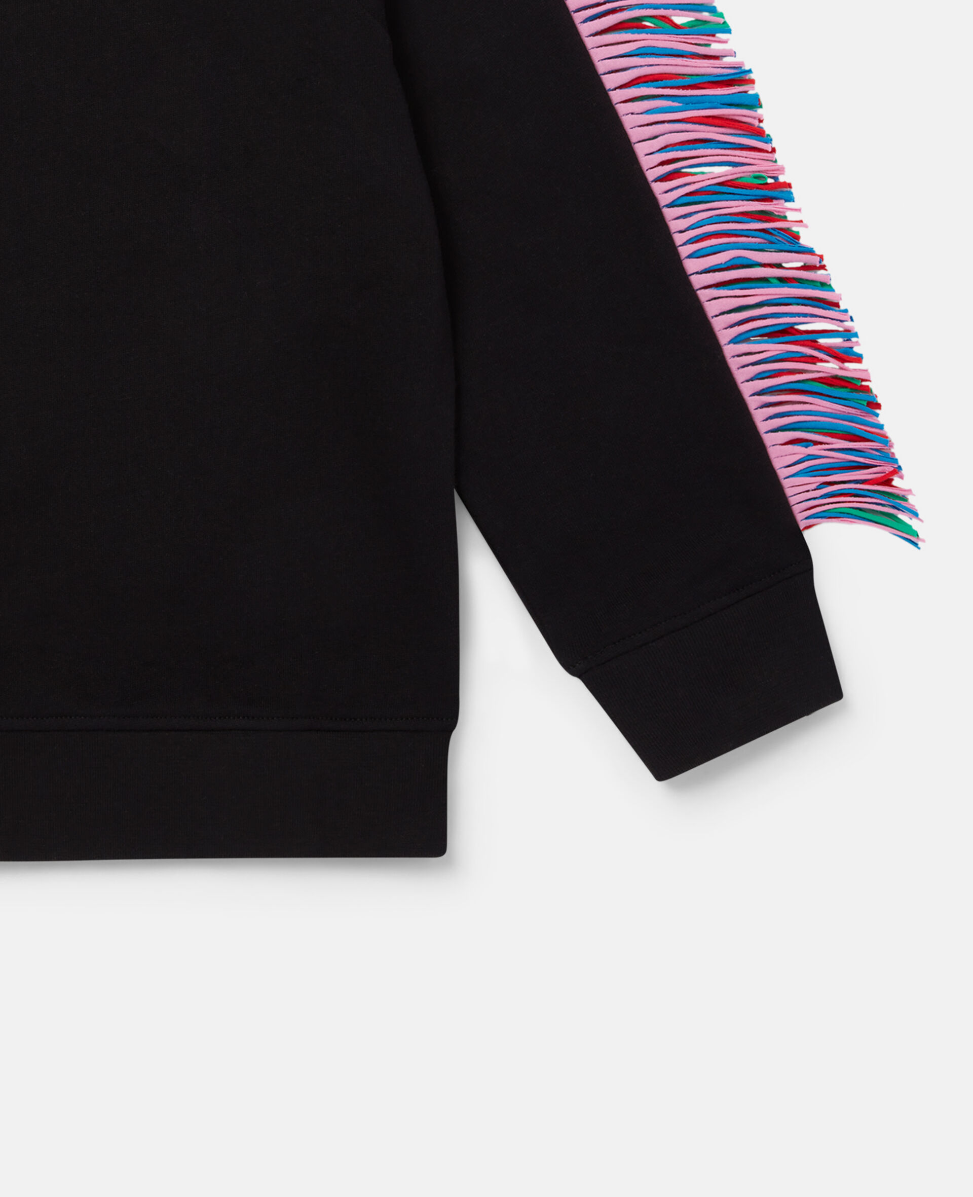 Glitter Patch Fringe Cotton Fleece Sweatshirt-Black-large image number 2
