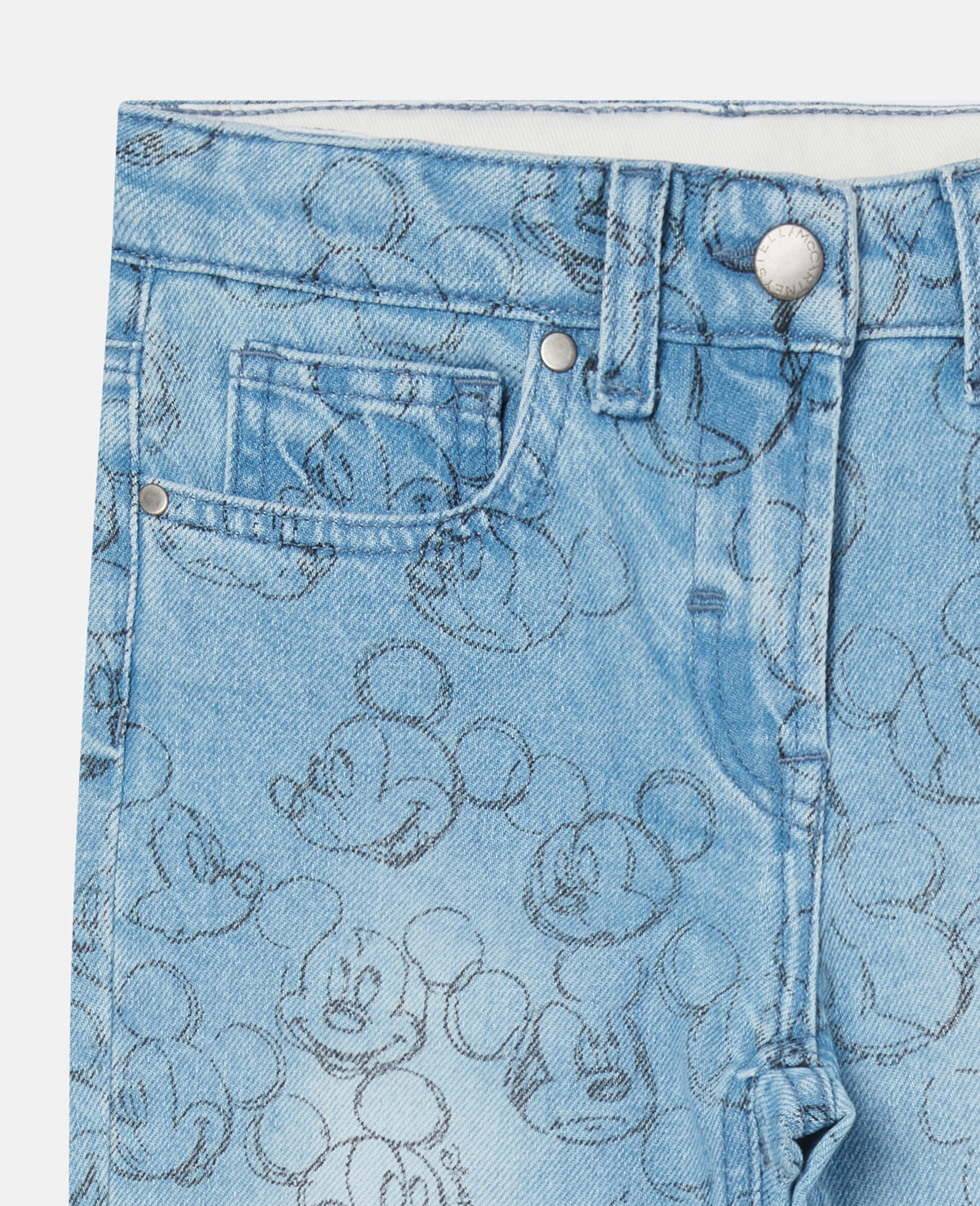 Fantasia Mickey Face Print Denim Trousers-Blue-large image number 1