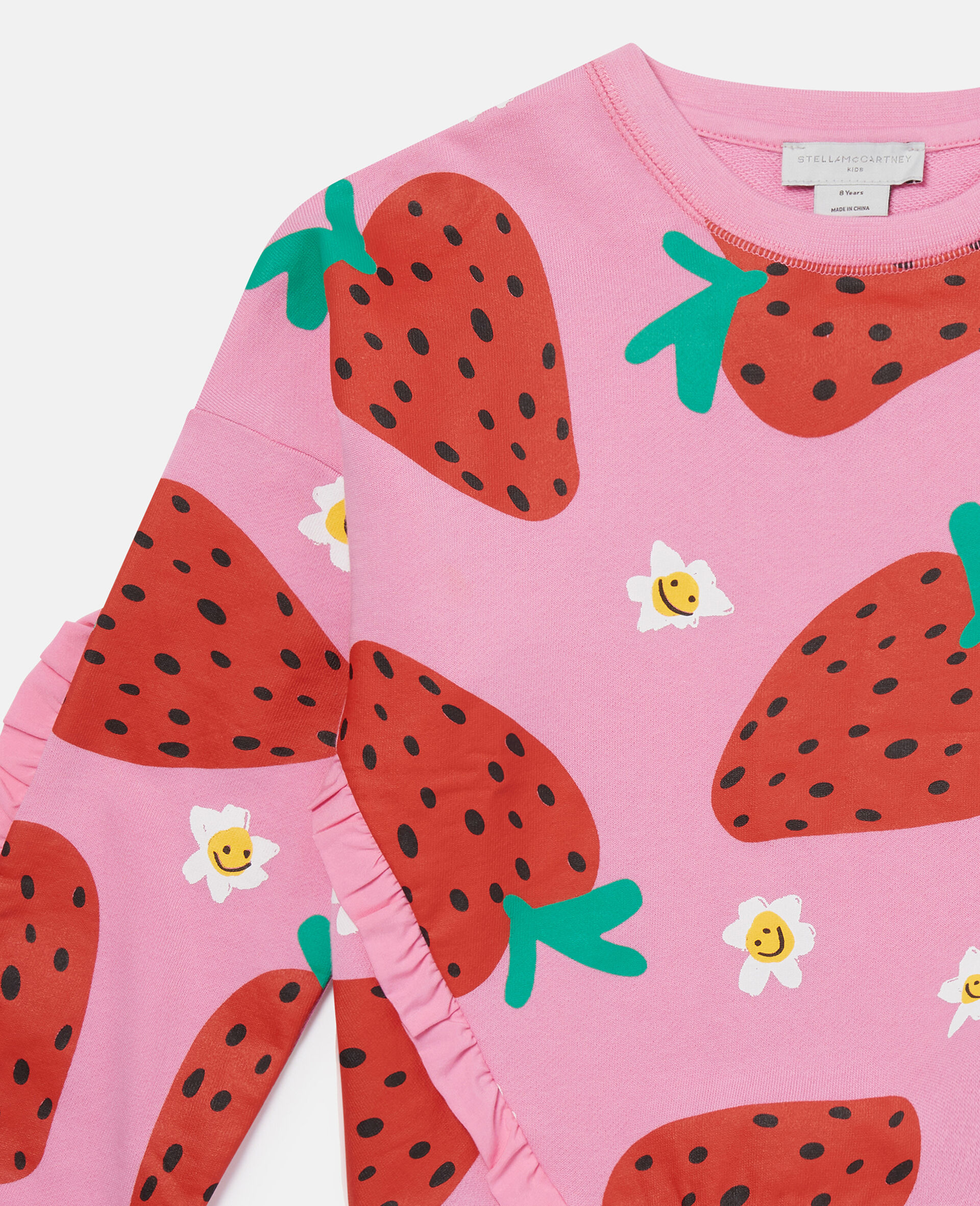 Strawberry Print Fringe Sweatshirt-Pink-large Strawberry Print Fringe Sweatshirt-Pink-large image number 1