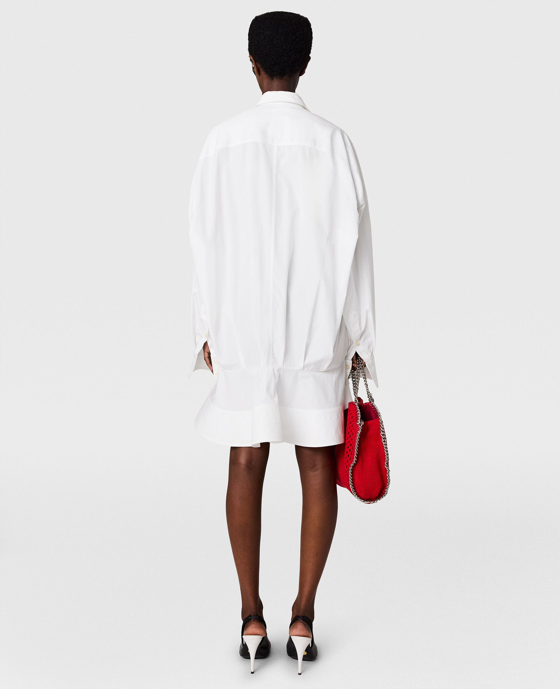 Poplin Peplum Piqu&eacute; Shirt Dress-White-large image number 3