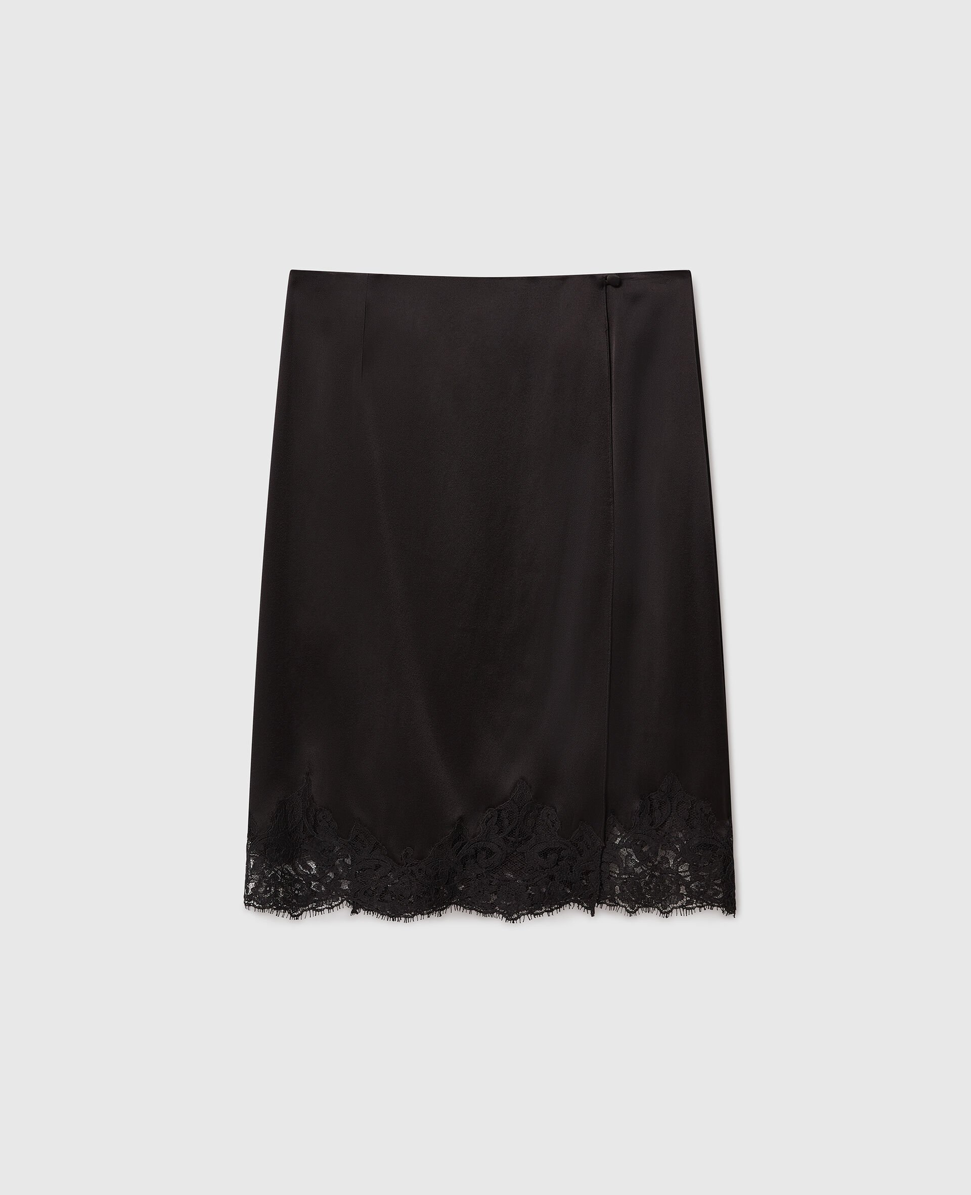 Lace Satin Midi Skirt-Black-large image number 0