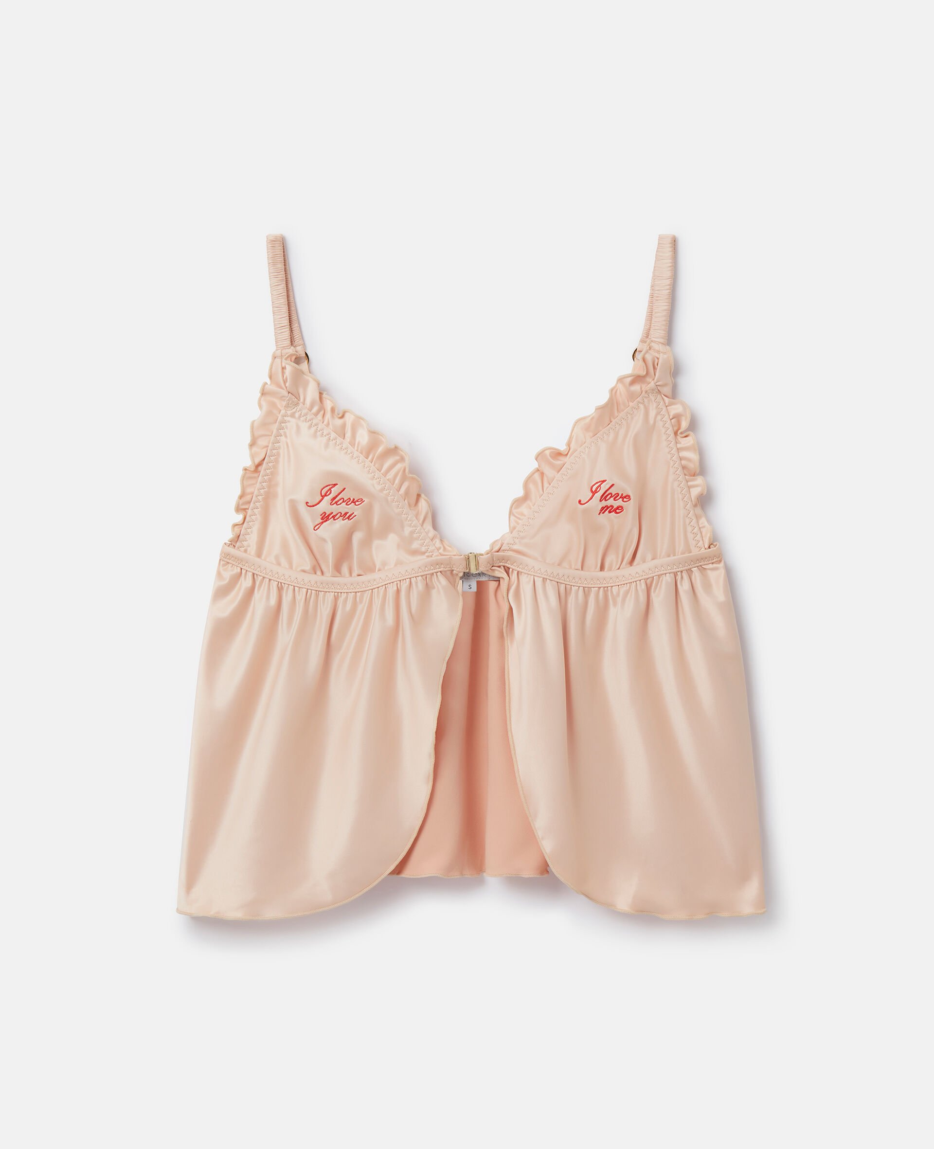 'Love You' Embroidery Satin Flounce Camisole-Beige-large image number 0