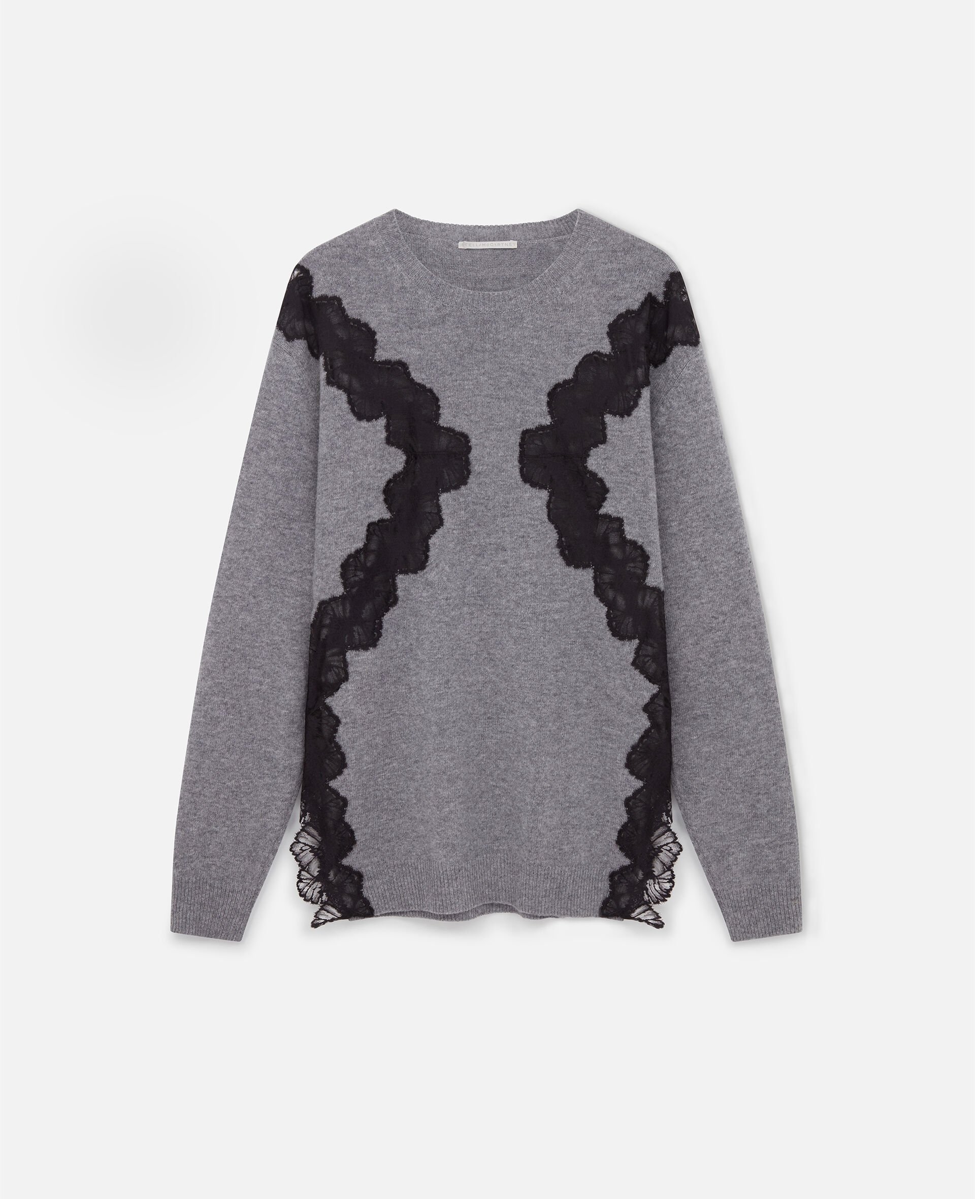 Langaermeliger Pullover mit Spitzeneinsatz-Grau-large image number 0