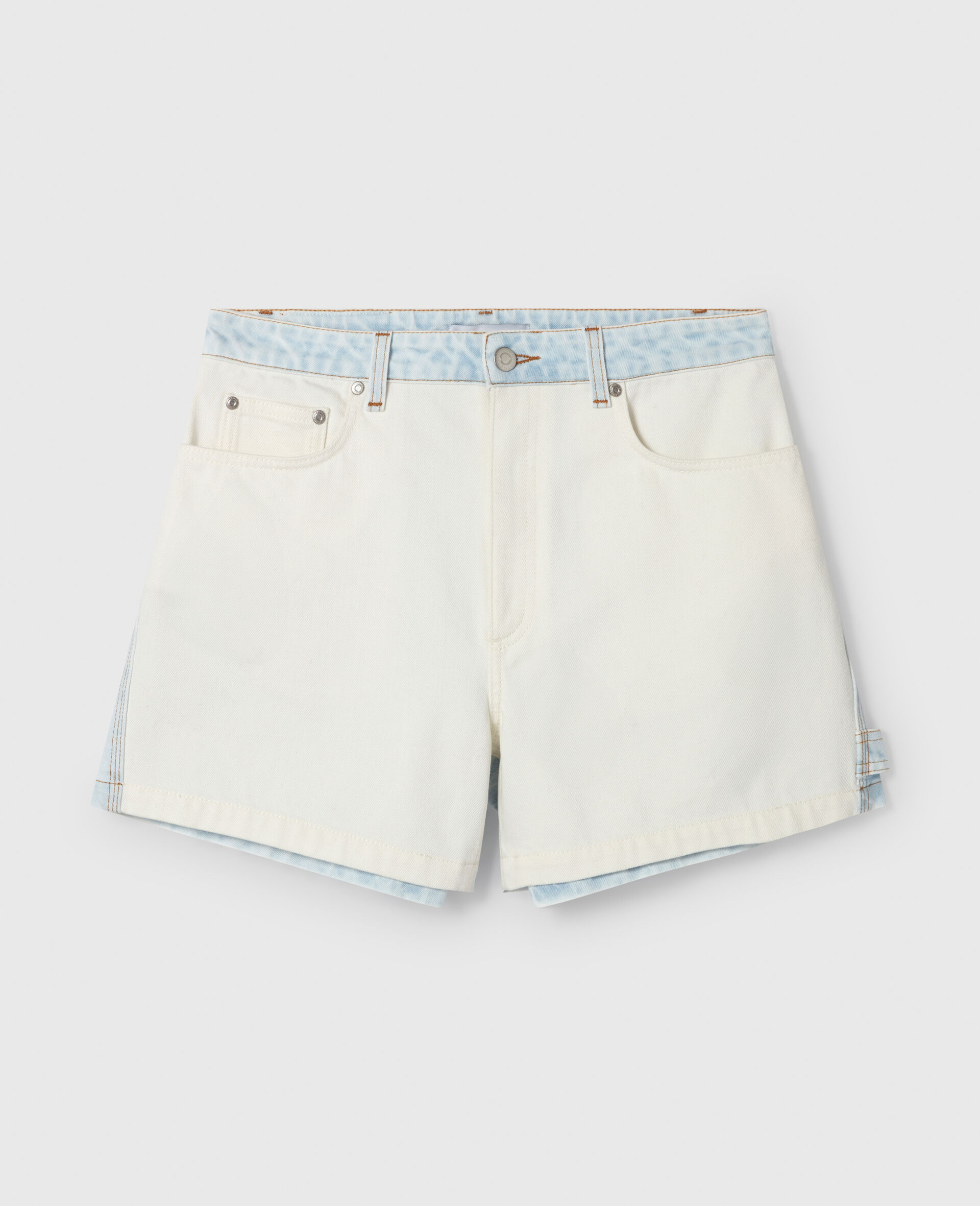 Paneled Denim Shorts-White-medium