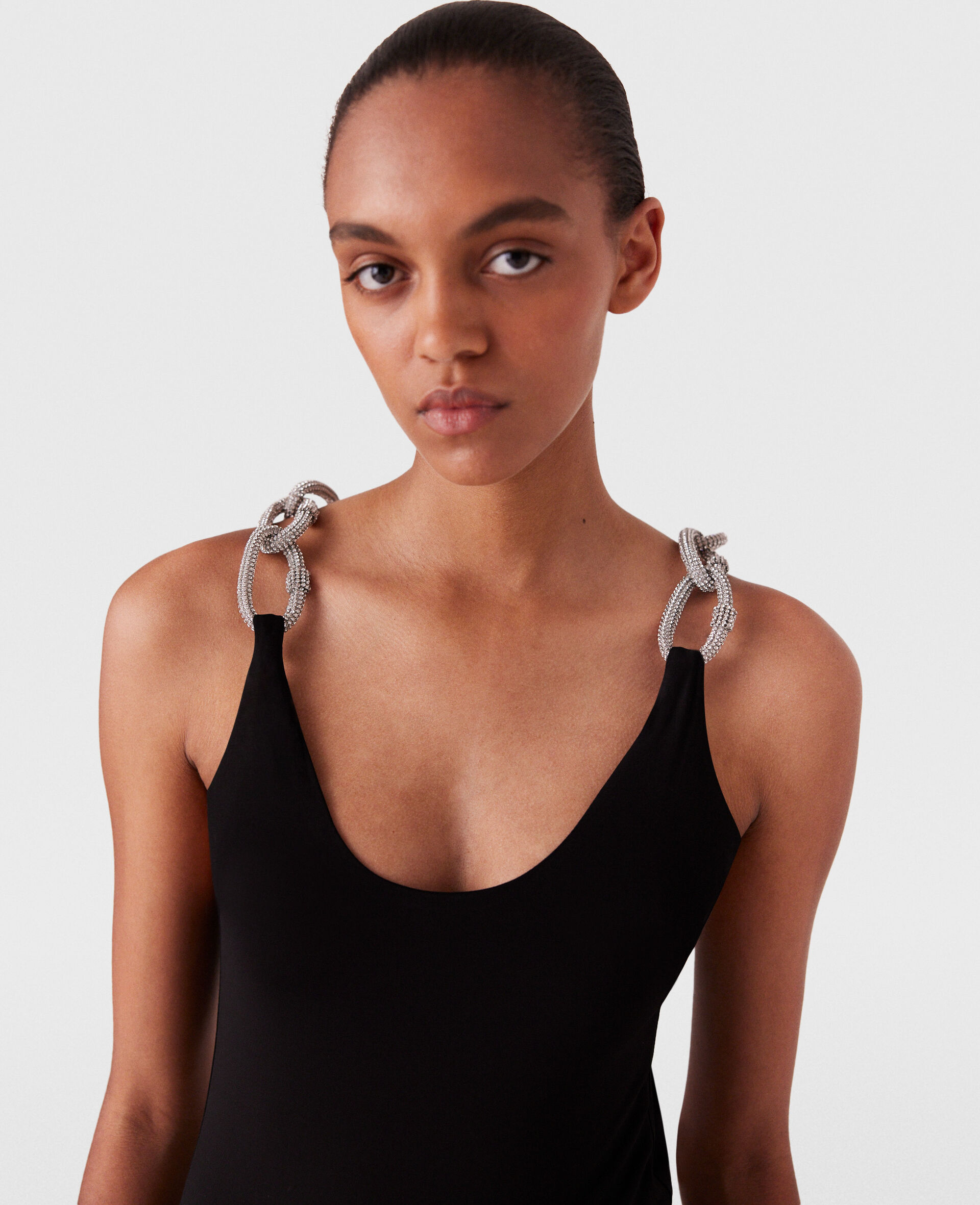 Crystal Chain Strap Top-Black-large image number 2