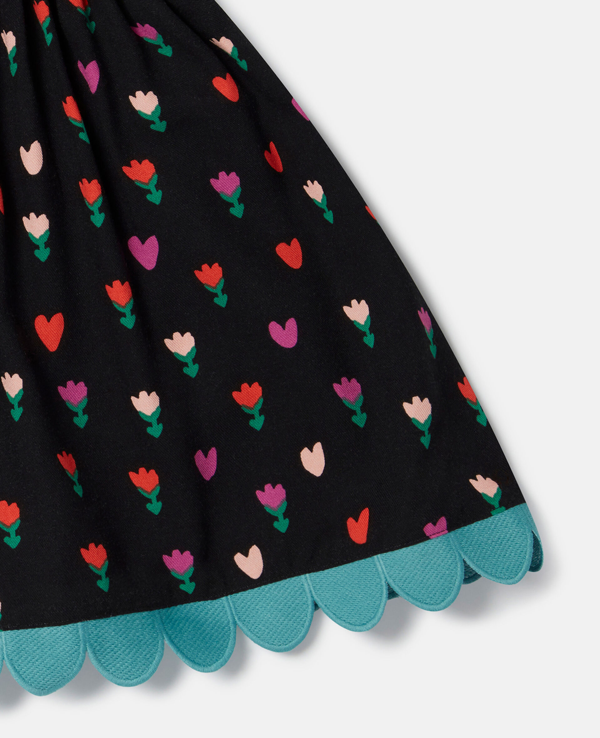 Tulip Print Skater Skirt-Black-large image number 3