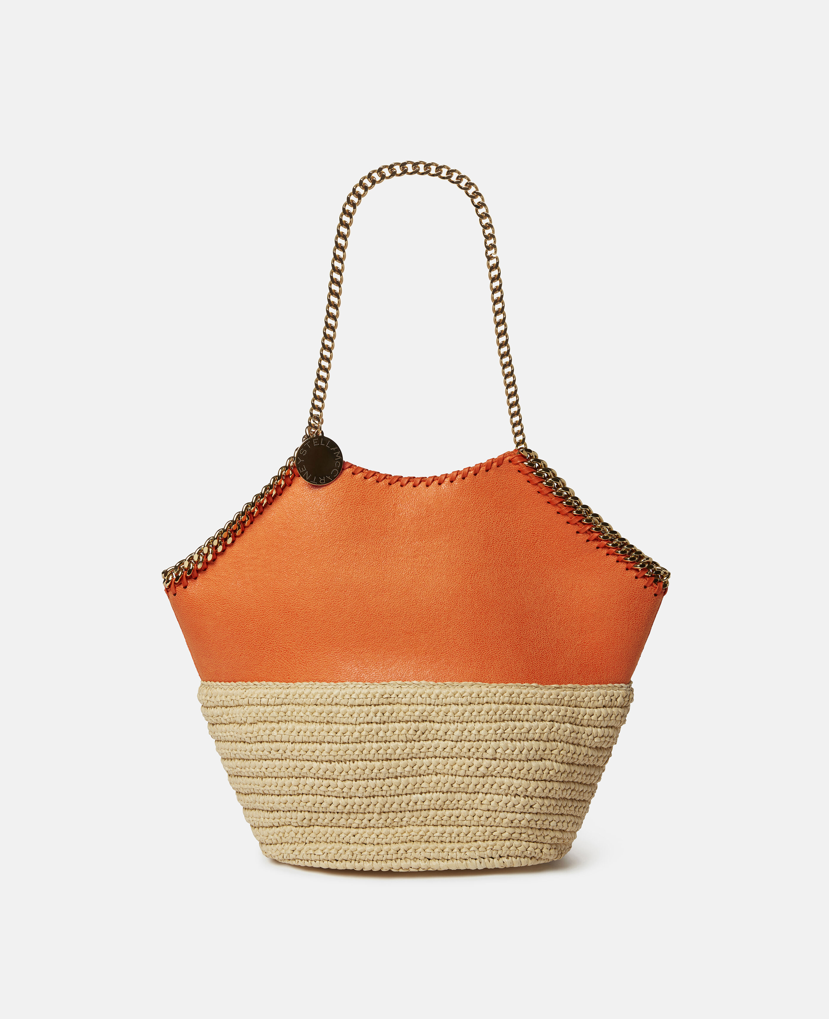 Women Bright Orange Falabella Raffia Medium Tote Stella McCartney BG