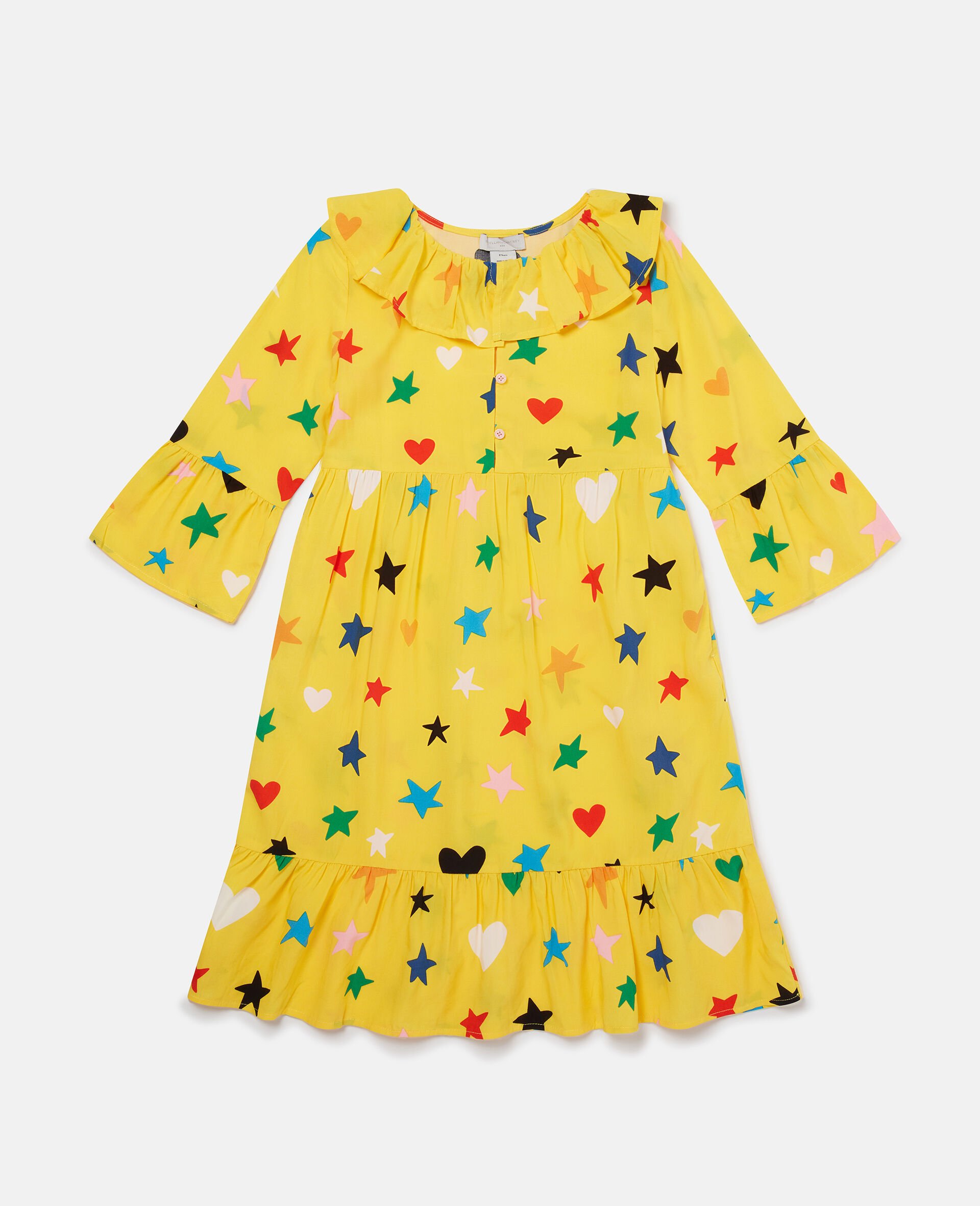 Star Print Long-Sleeve Dress-Yellow-large image number 0
