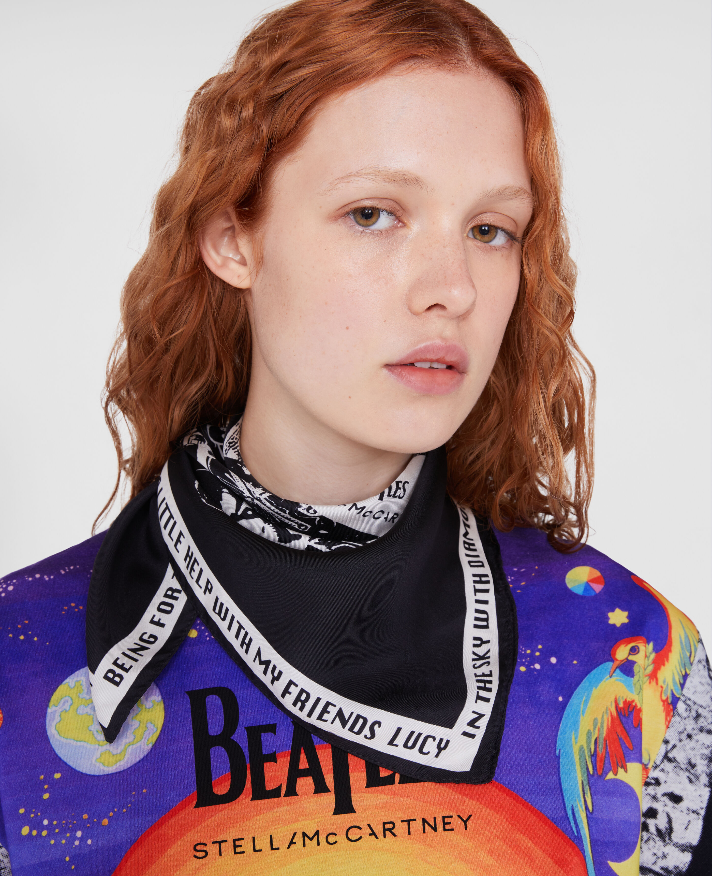 Unisex Black Get Back Silk Scarf Stella McCartney GB