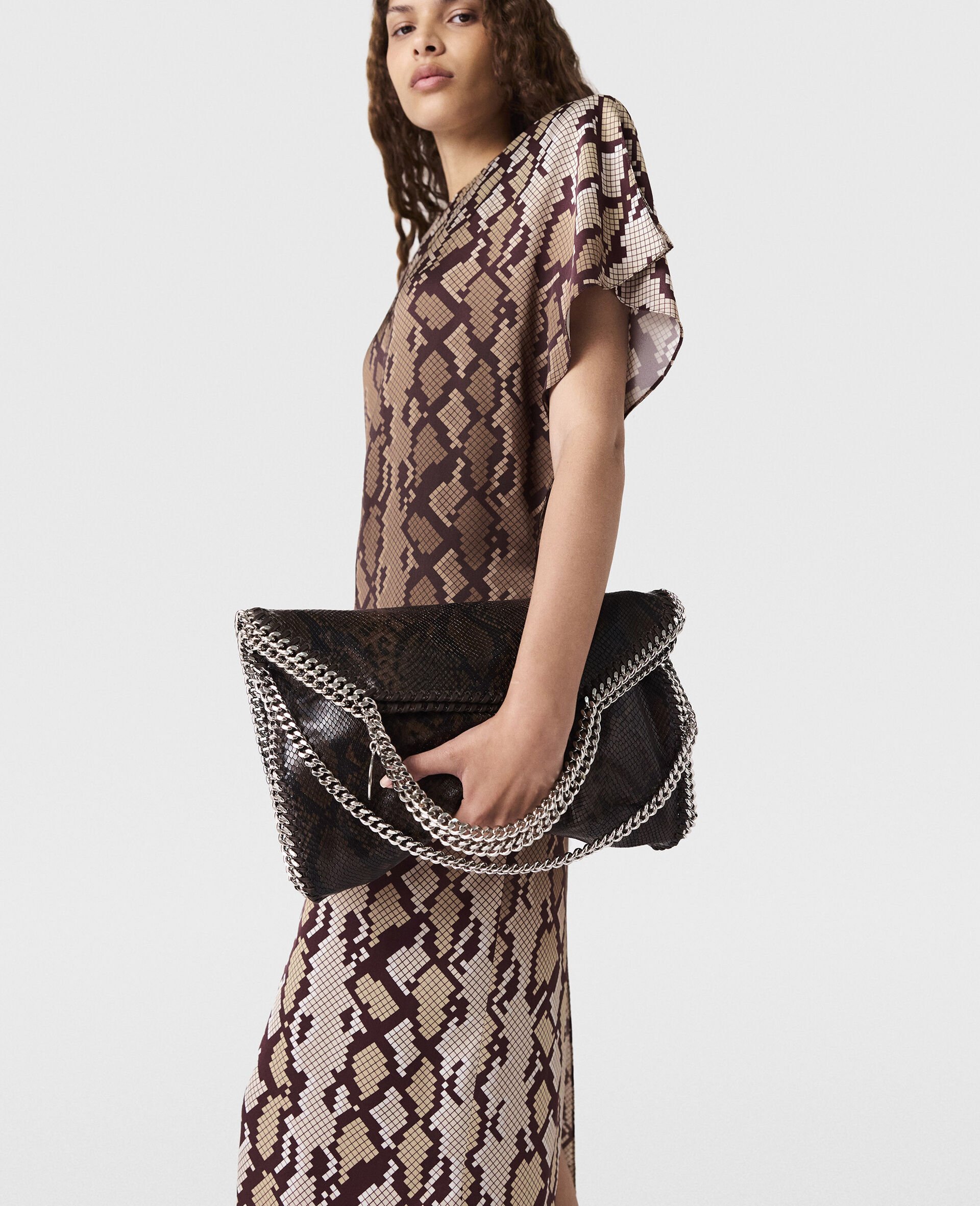 Robe midi a epaulettes avec imprime serpent-Marron-large image number 5