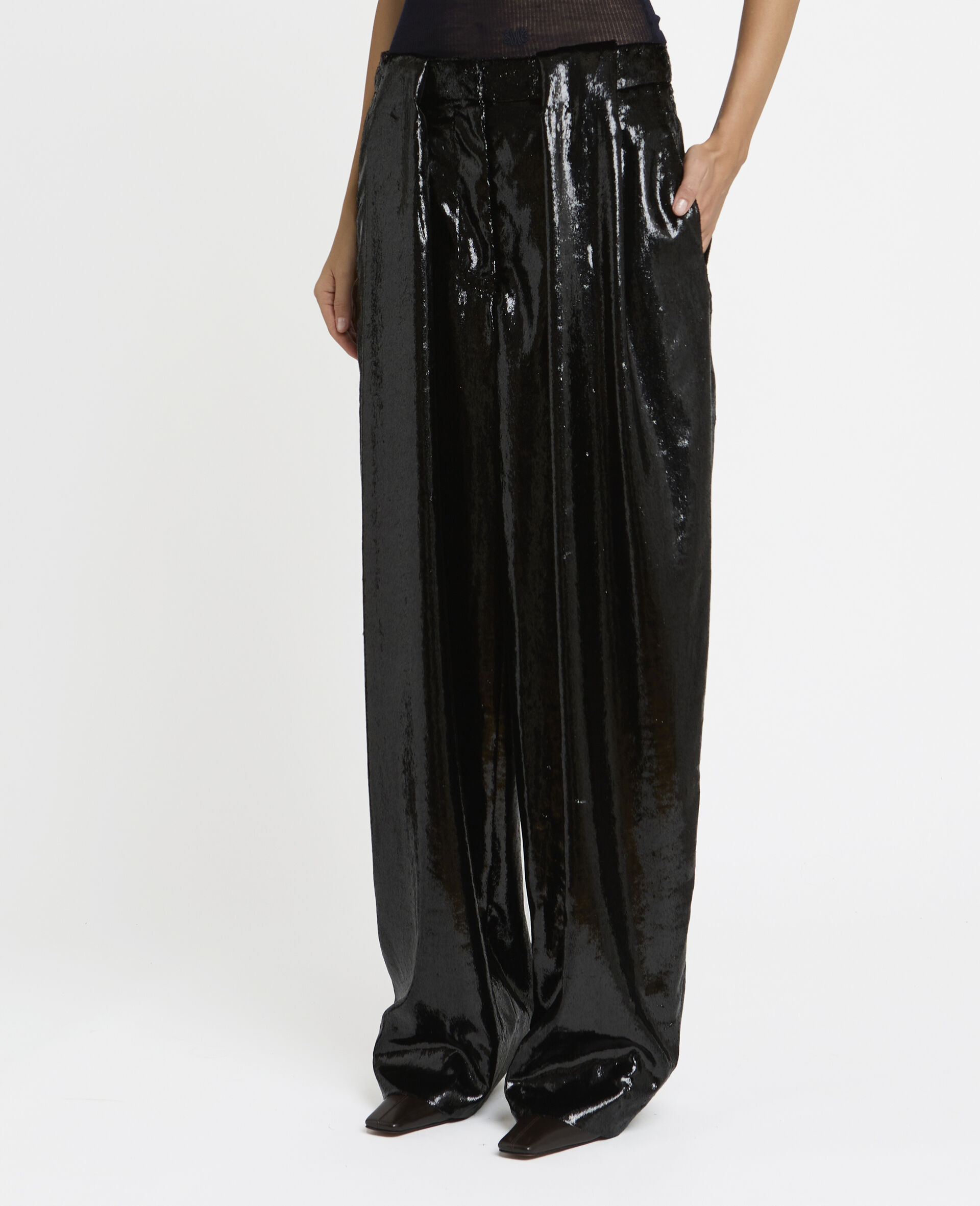 Slouchy Paneled Velvet Pants-Black-large image number 4