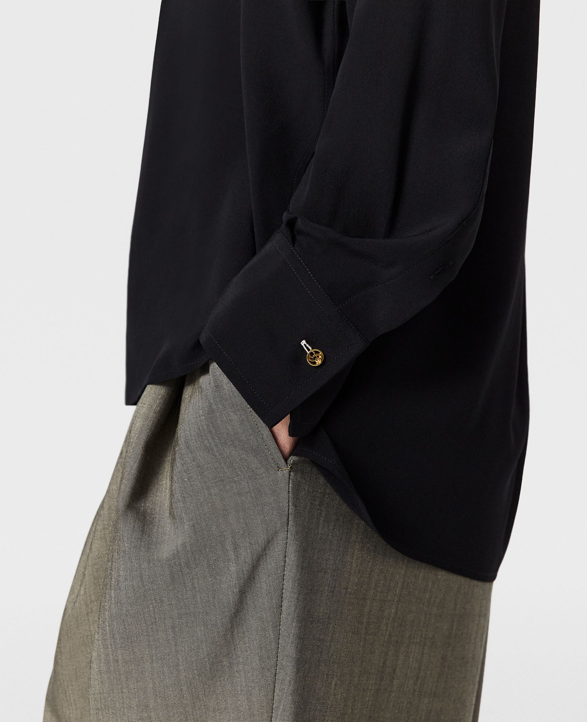 Band Collar Shirt-Black-large image number 2