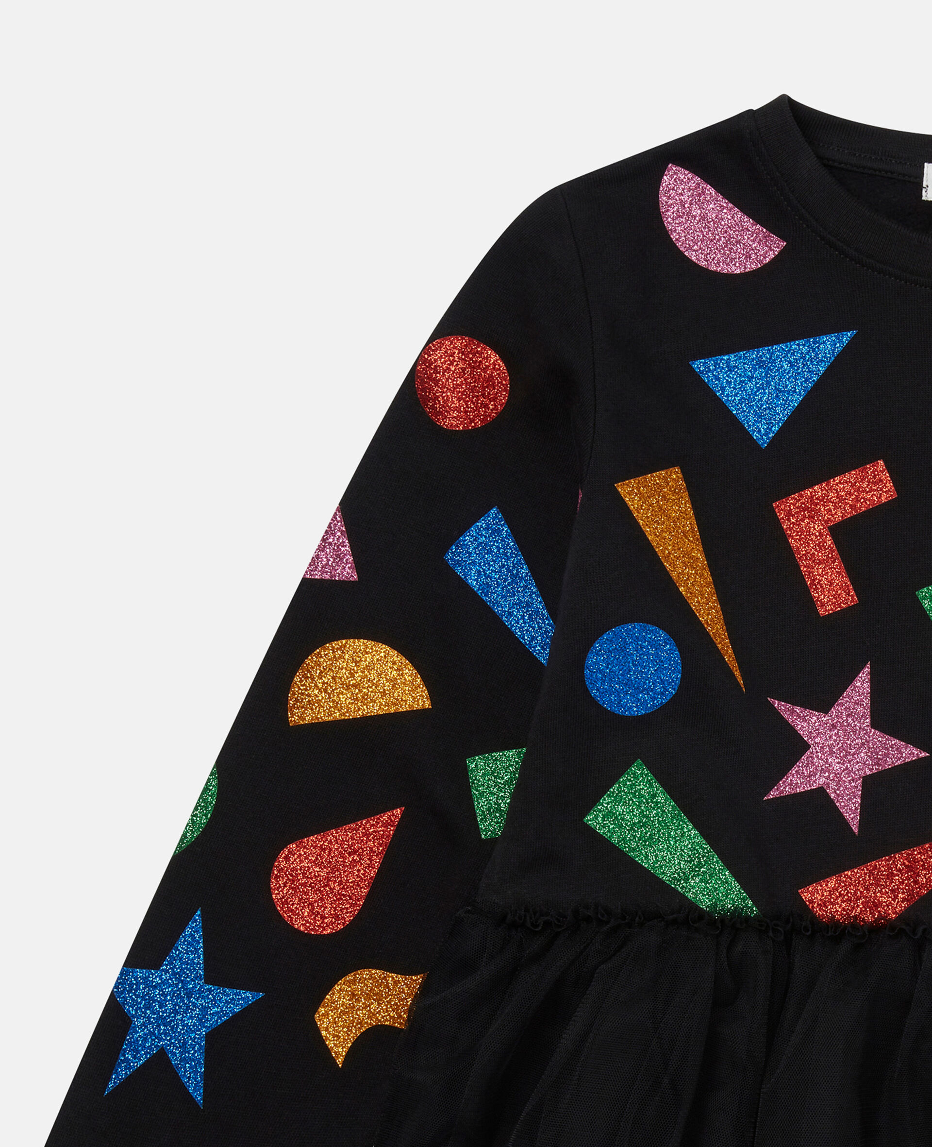 Glitter Sticker Cotton Fleece Dress-Black-large image number 1