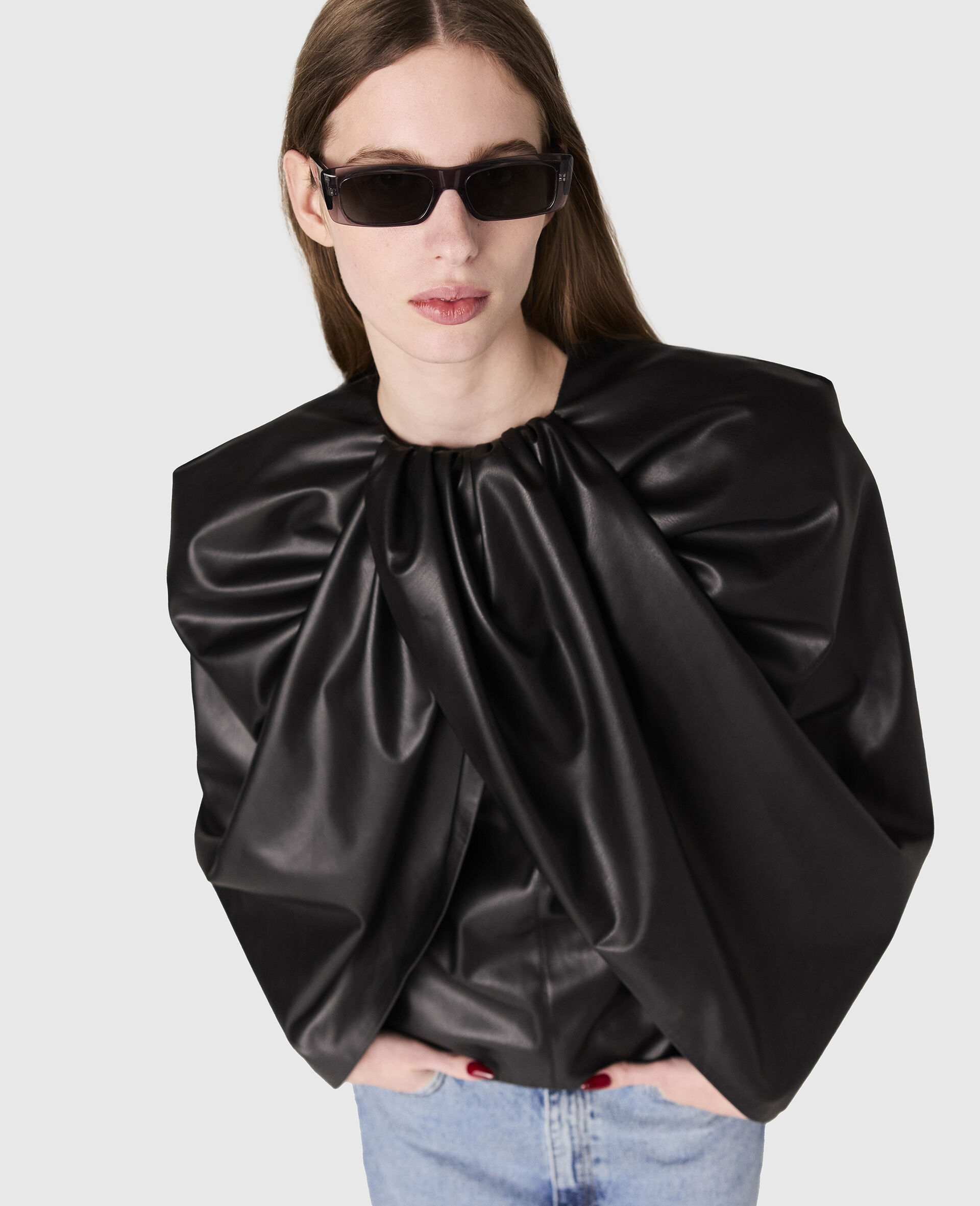 Wrapped Cape-Front Ruched Top-Black-large image number 2