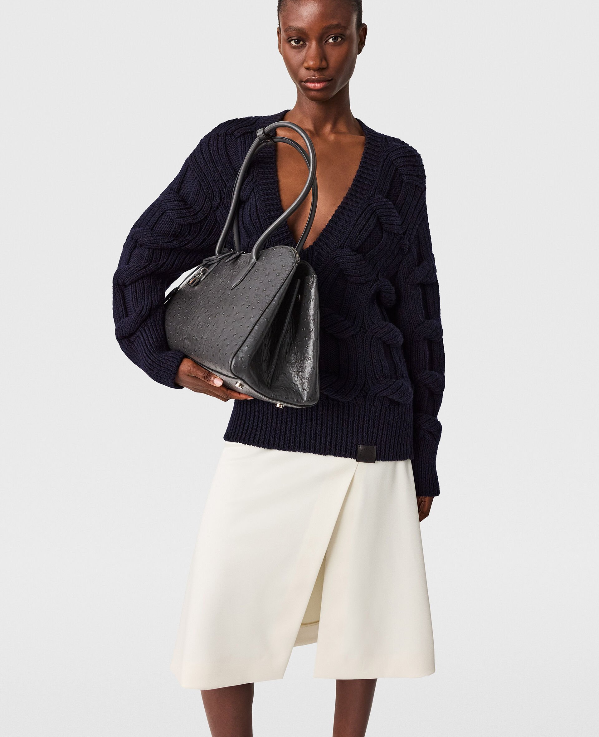 Jupe midi ajustée en satin-Cream-medium