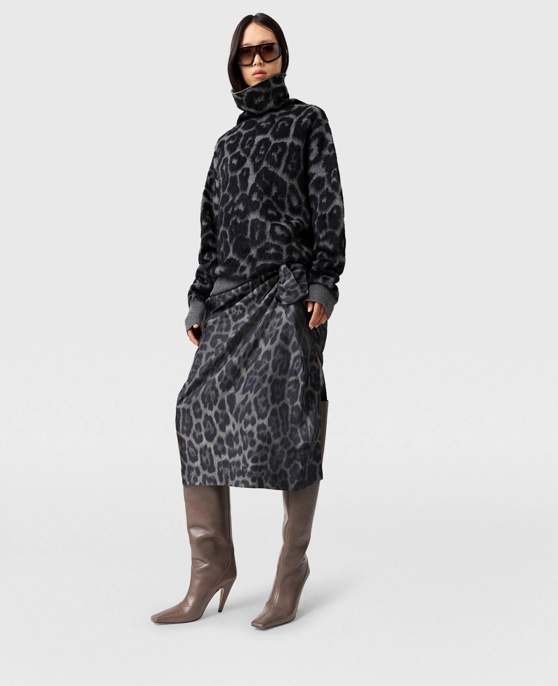 Maglione Dolcevita in Jacquard Leopardo-Nero-large image number 4