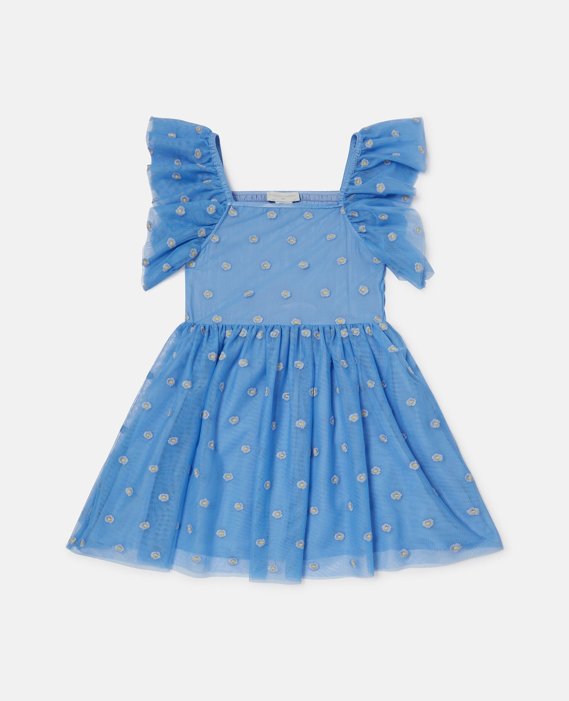 Floral-Embroidered Tulle Dress-Blue-medium