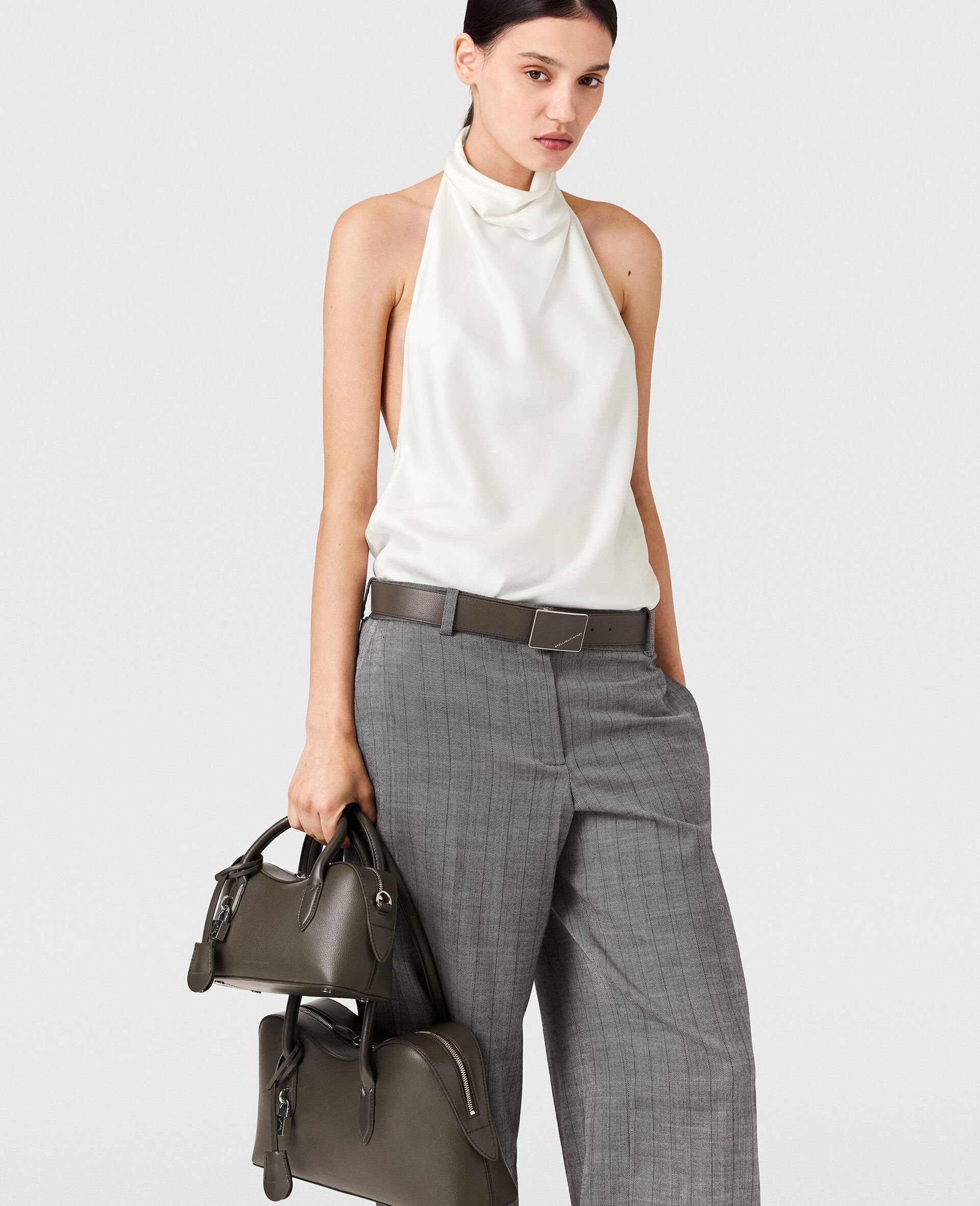Sleeveless Halterneck Top-White-model