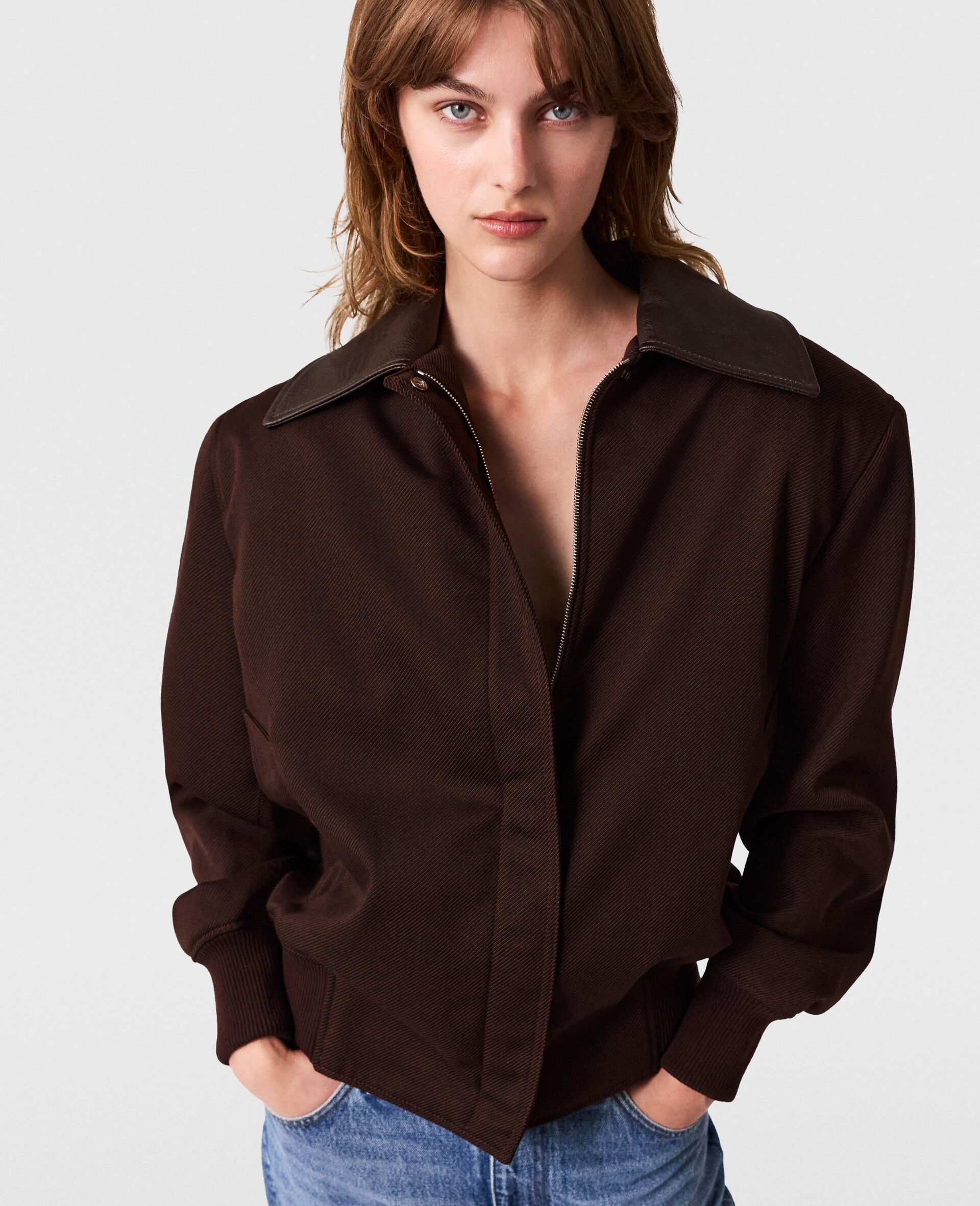 Classic Collar Boxy Field Jacket-Brown-large image number 4