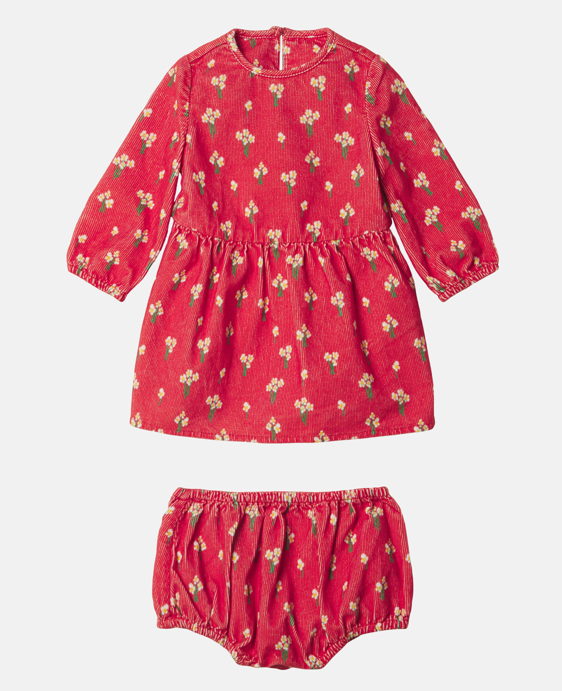 Daisy Print Corduroy Cotton Dress-Red-large image number 0