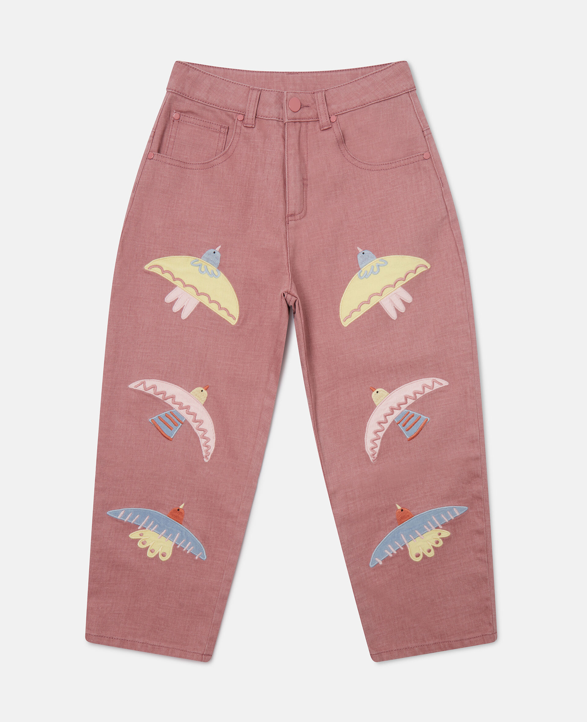 Denim-Jeans mit Tauben-Stickerei-Rose-medium