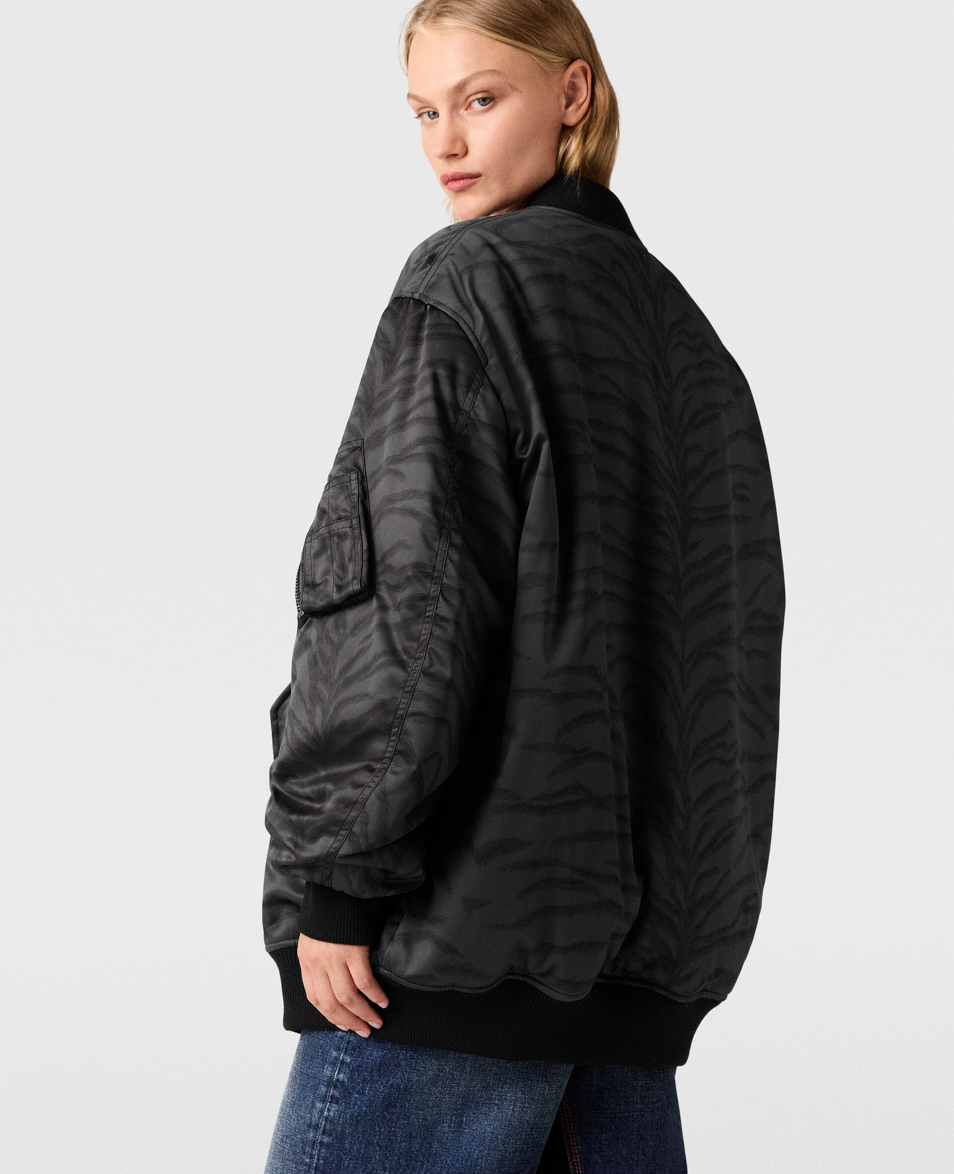 Tiger Print Bomber Jacket-Black-large image number 4