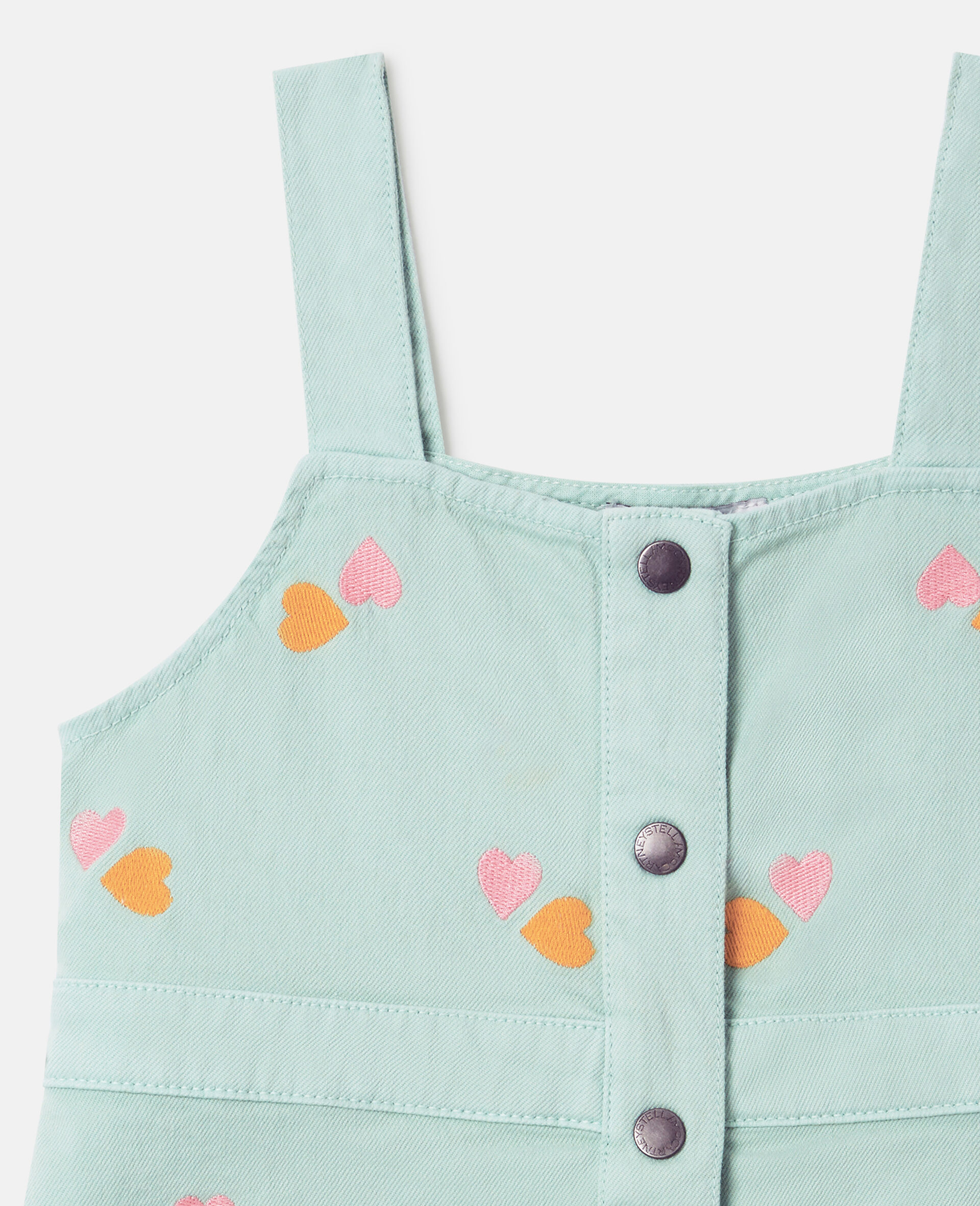 Heart-Embroidered Gabardine Dress-Green-medium