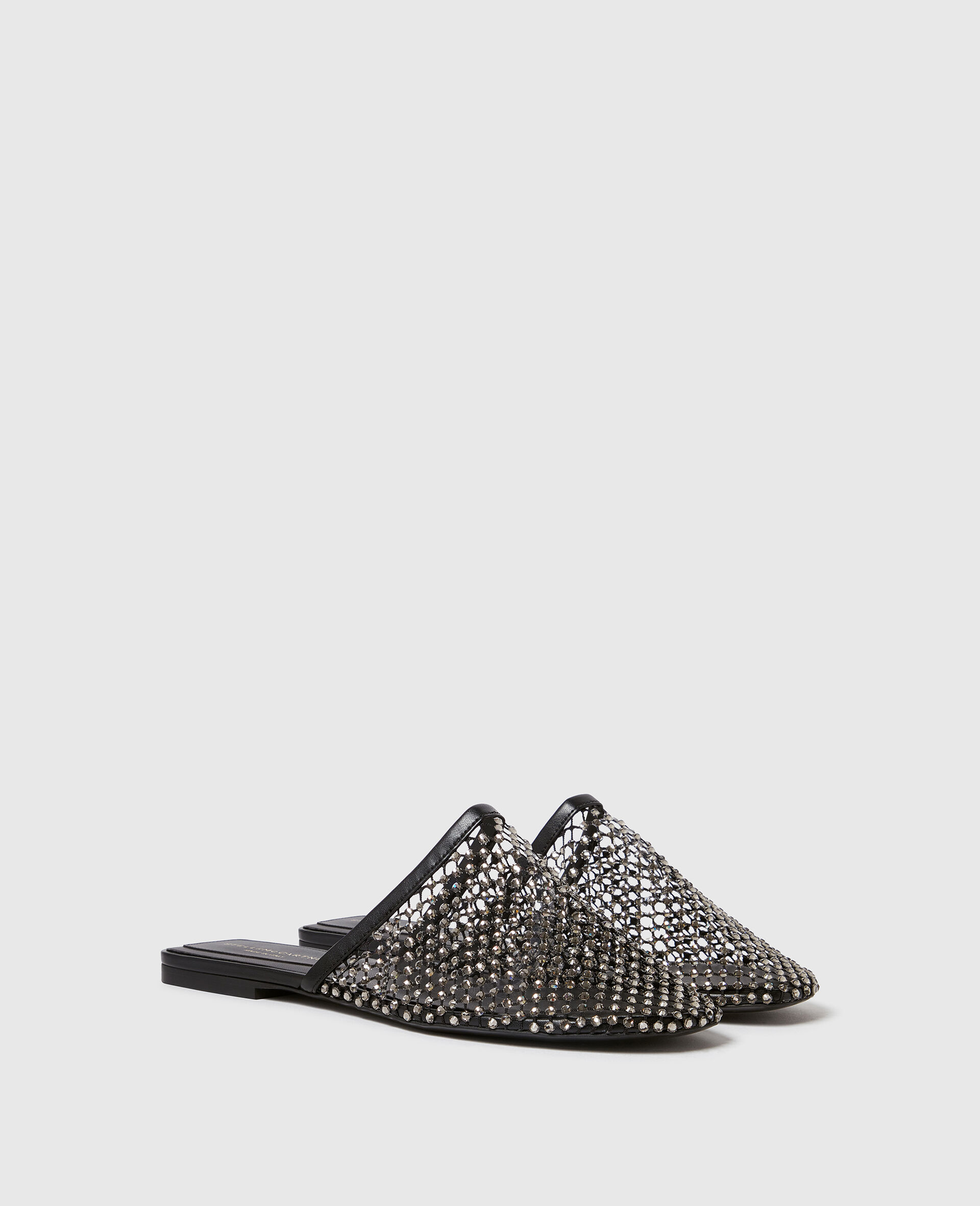 Flat Slide Crystal Mesh Sandals-Black-medium