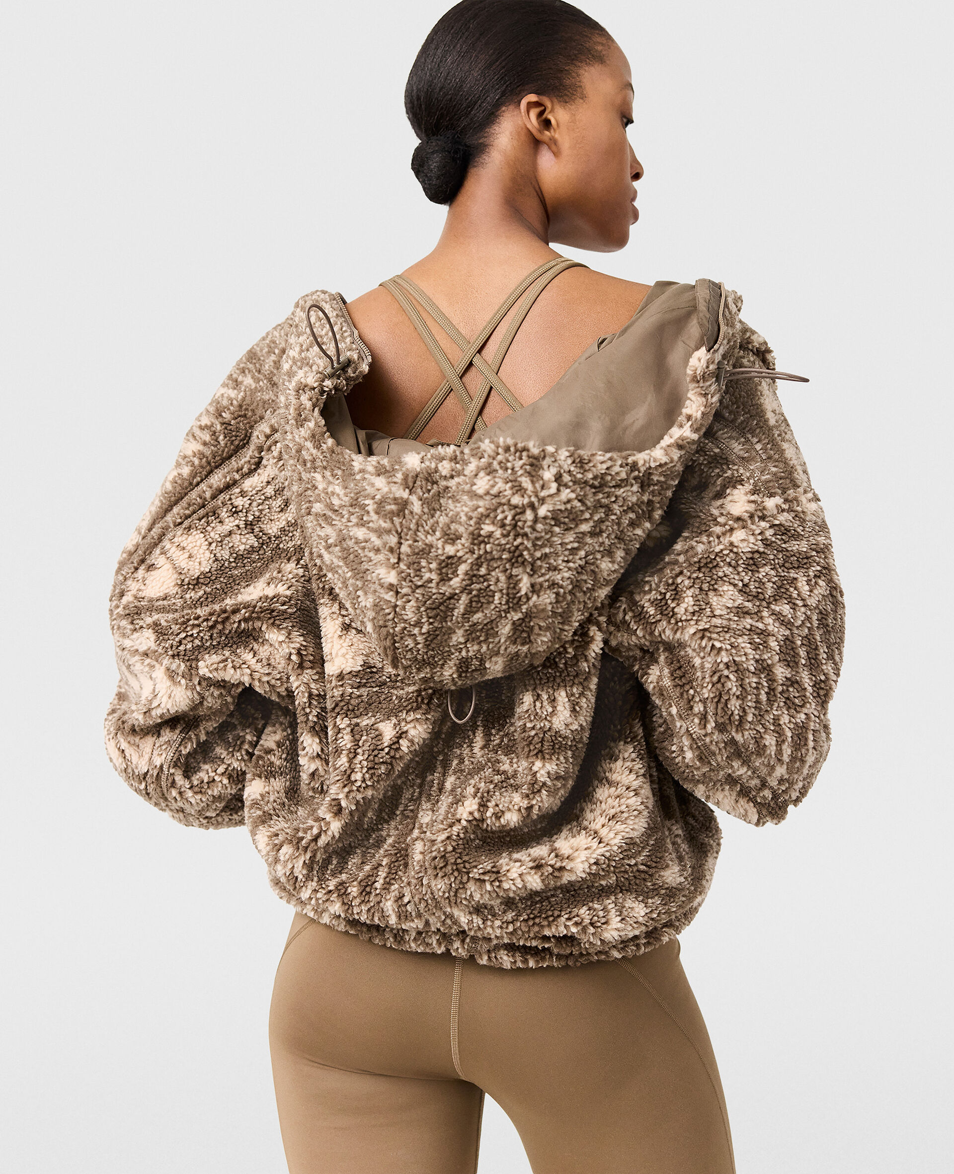 Maglia in Pile con Stampa Grafica e Zip Integrale TrueNature-Beige-large image number 3