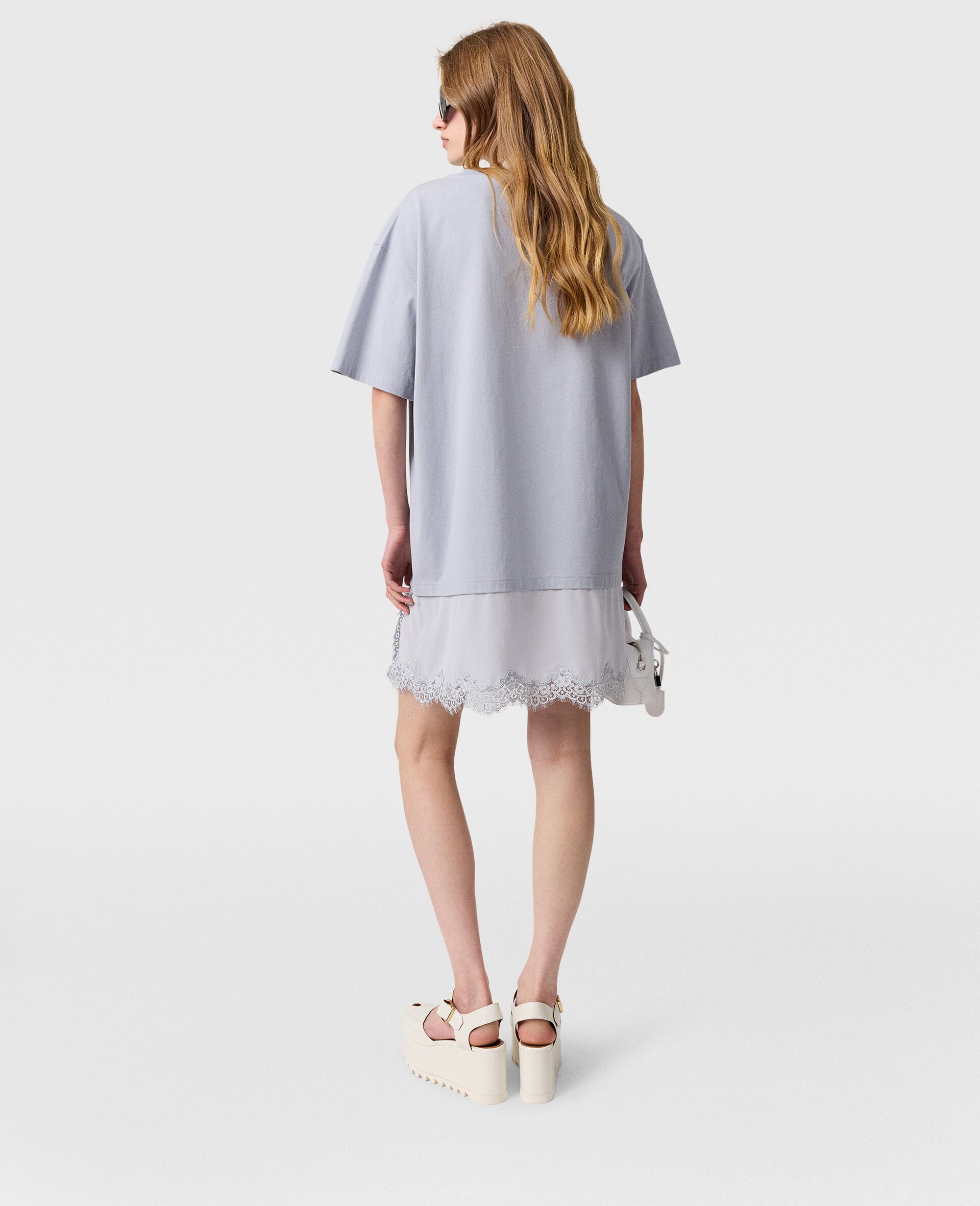 Lace-Insert Graphic T-Shirt Dress-Blue-large image number 4