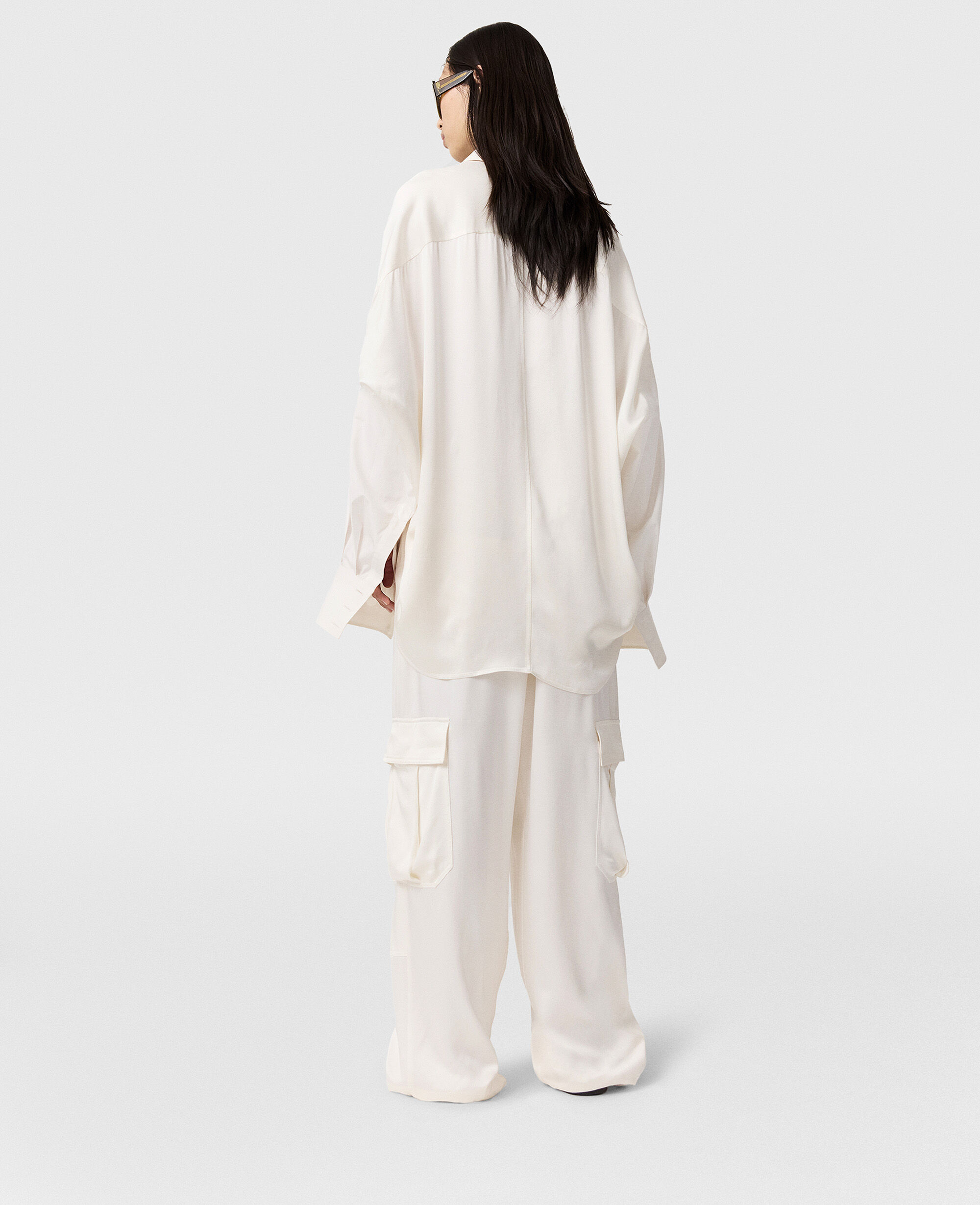 【OVERDUEFLAIR】CARGO SATIN PANTS_CREAM WIDE CARGO PANTS CREAM - FALLETT | 60% - Asian Fashion