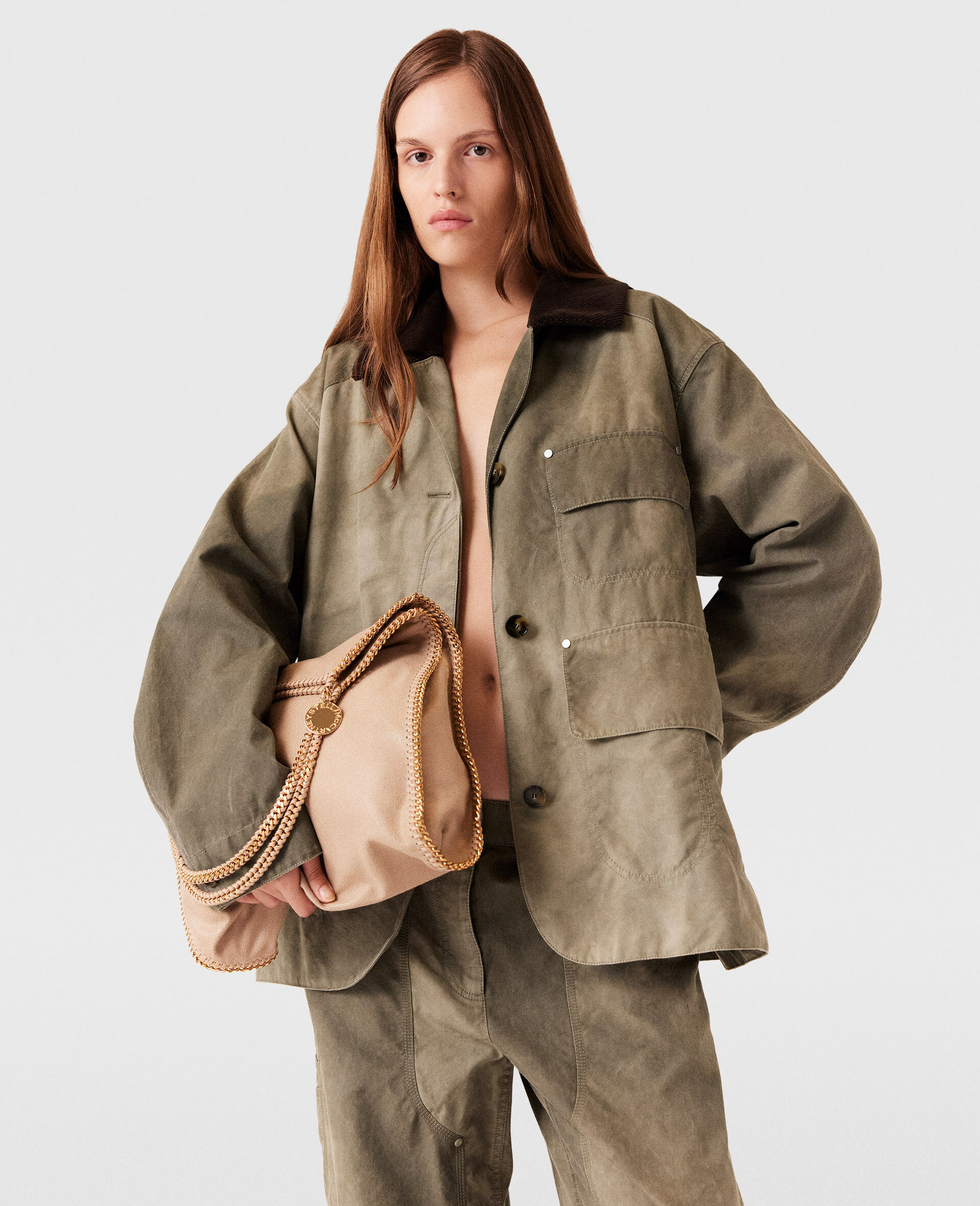 Corduroy Collar Aged Jacket-Beige-model