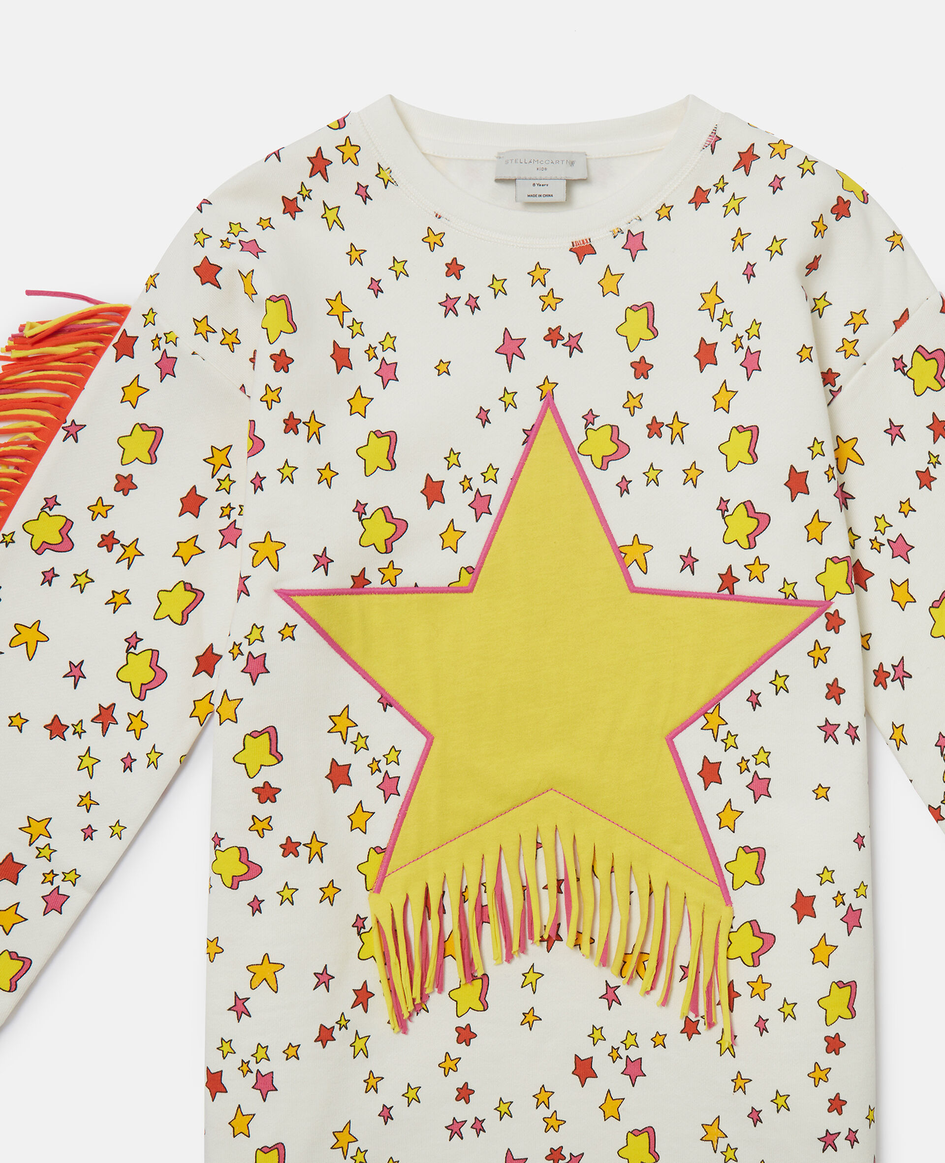 Star Graphic Fringed Sweatshirt Dress-Beige-medium Star Graphic Fringed Sweatshirt Dress-Beige-medium