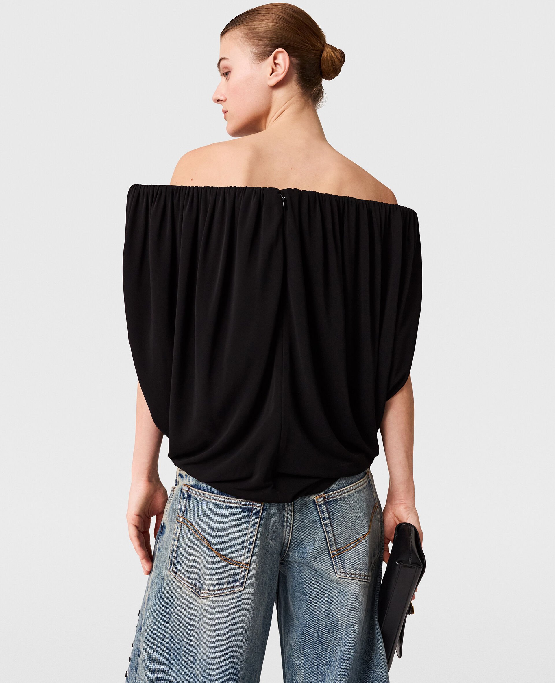 Structured Strapless Pleated Crepe Top-Black-large image number 4