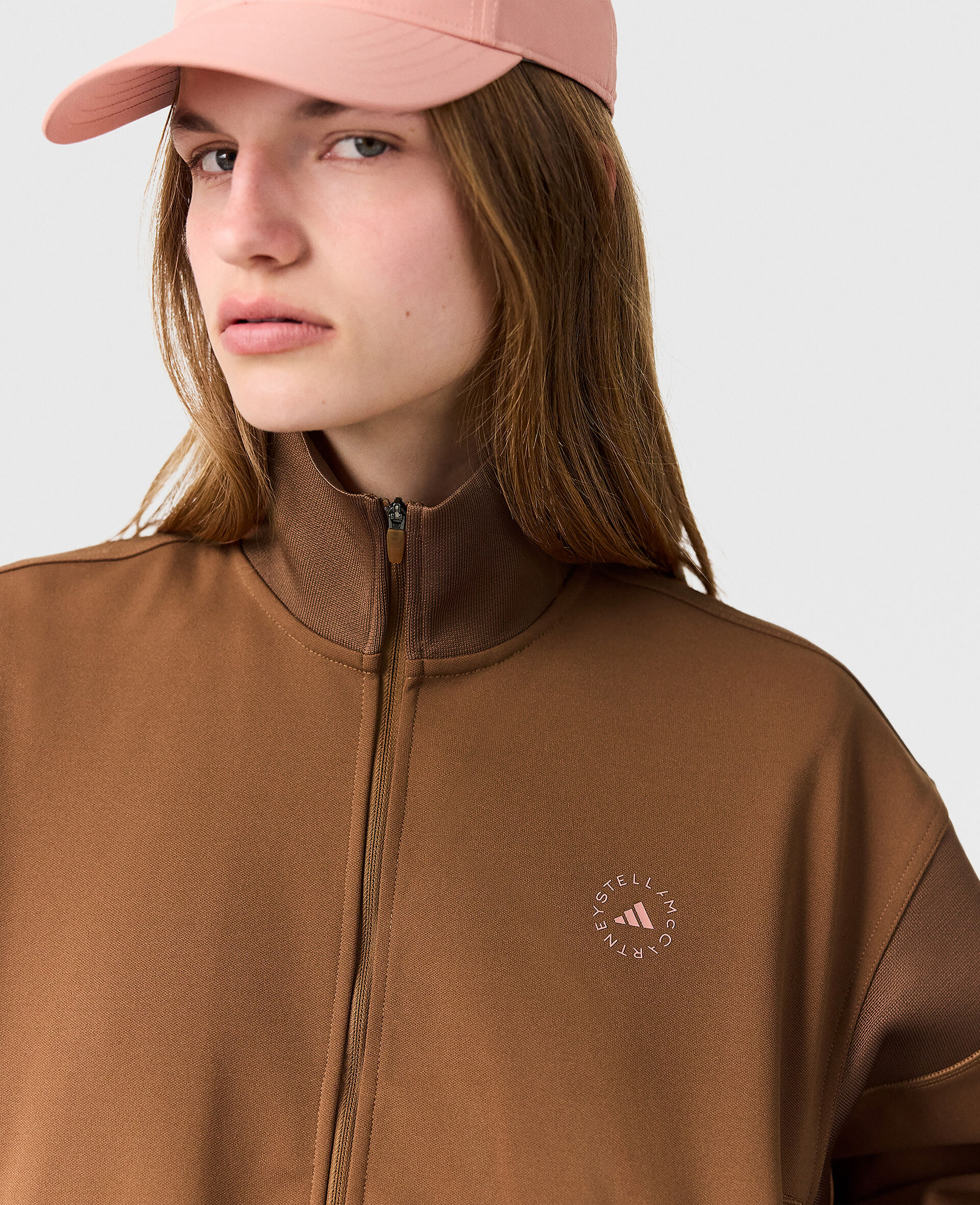 Logo Funnel-Neck Full-Zip Sweatshirt-Brown-large image number 2