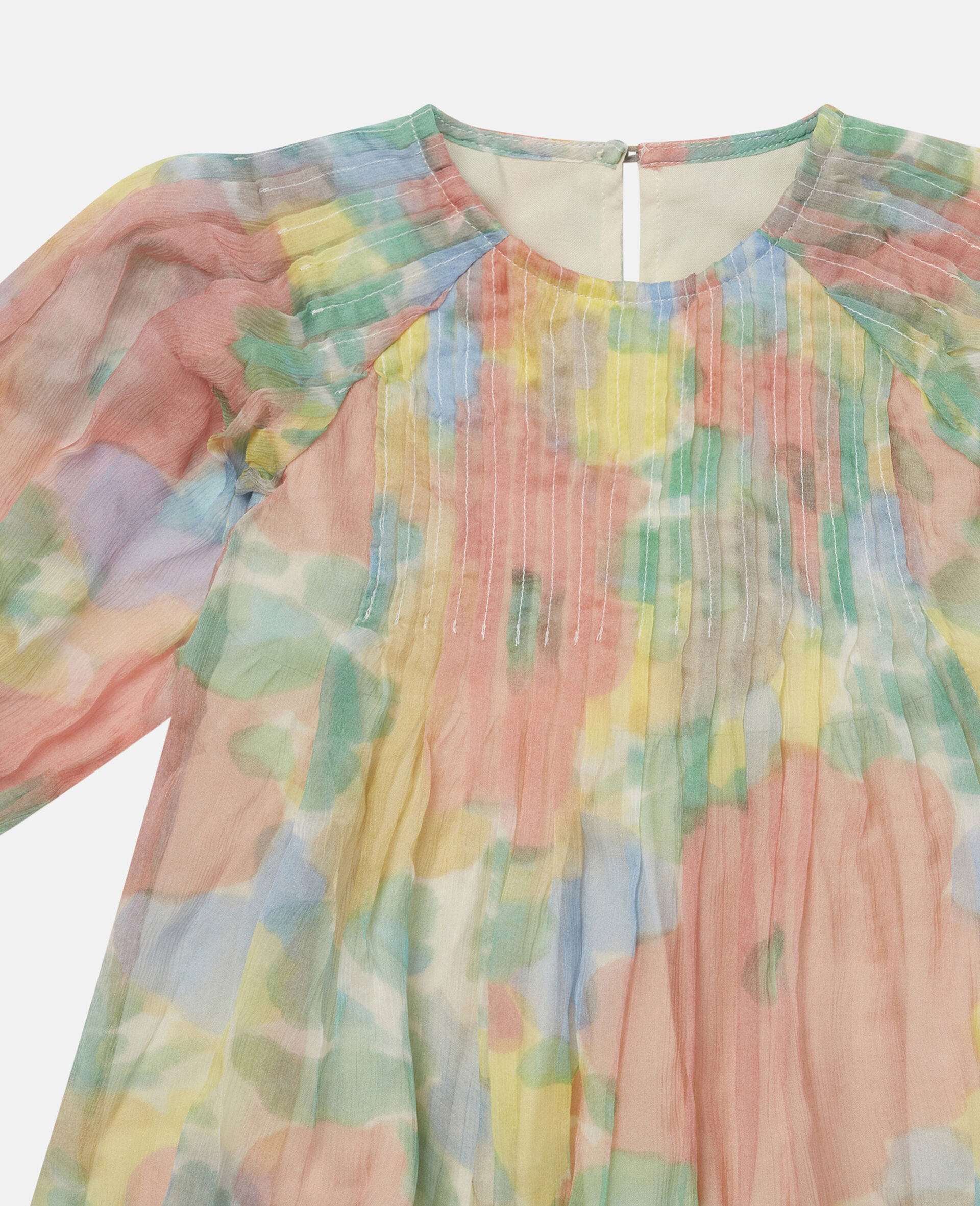 Painted Flower Print Georgette Dress-Multicoloured-large image number 1