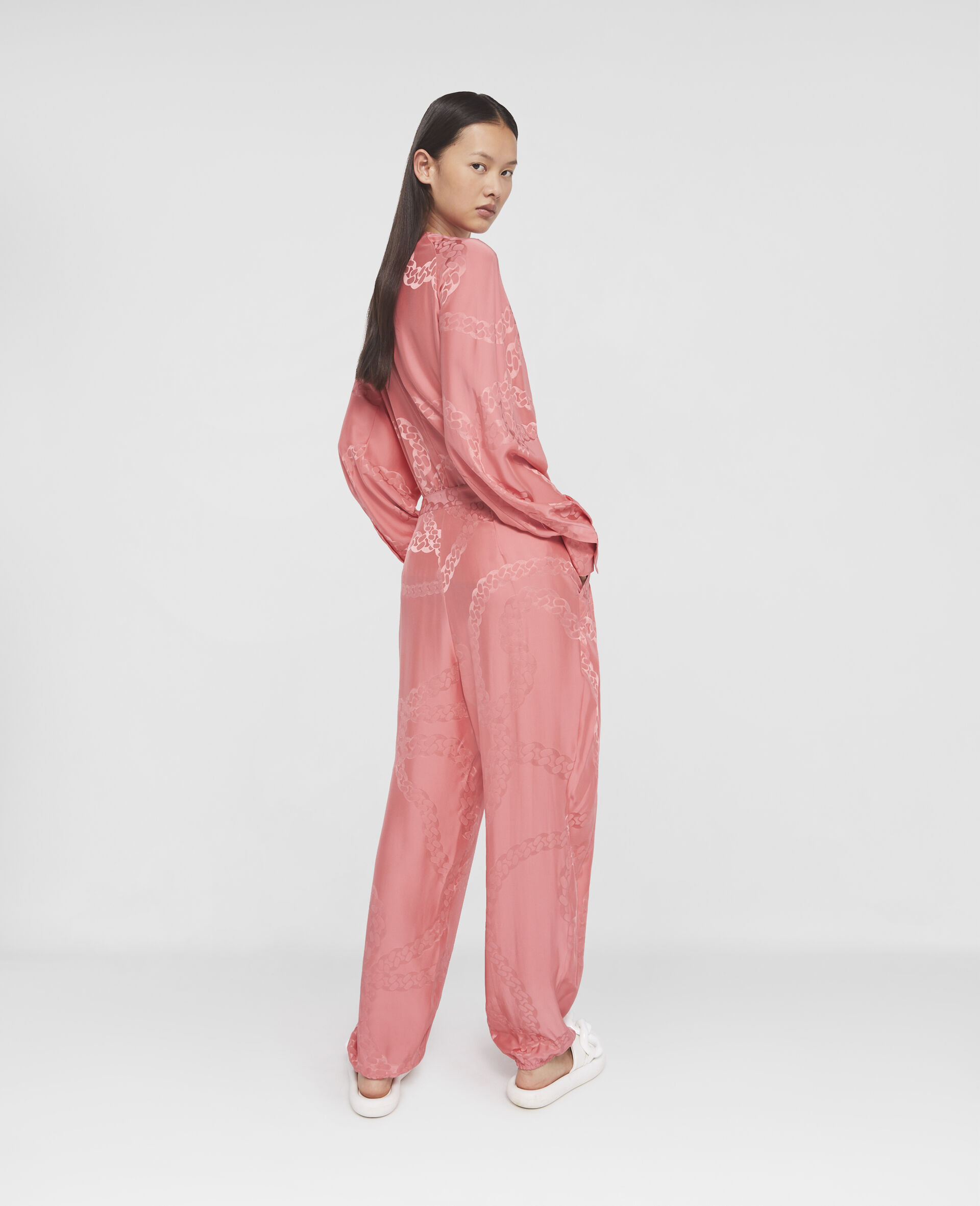 Falabella Chain Silk Jacquard Trousers-Pink-large image number 2
